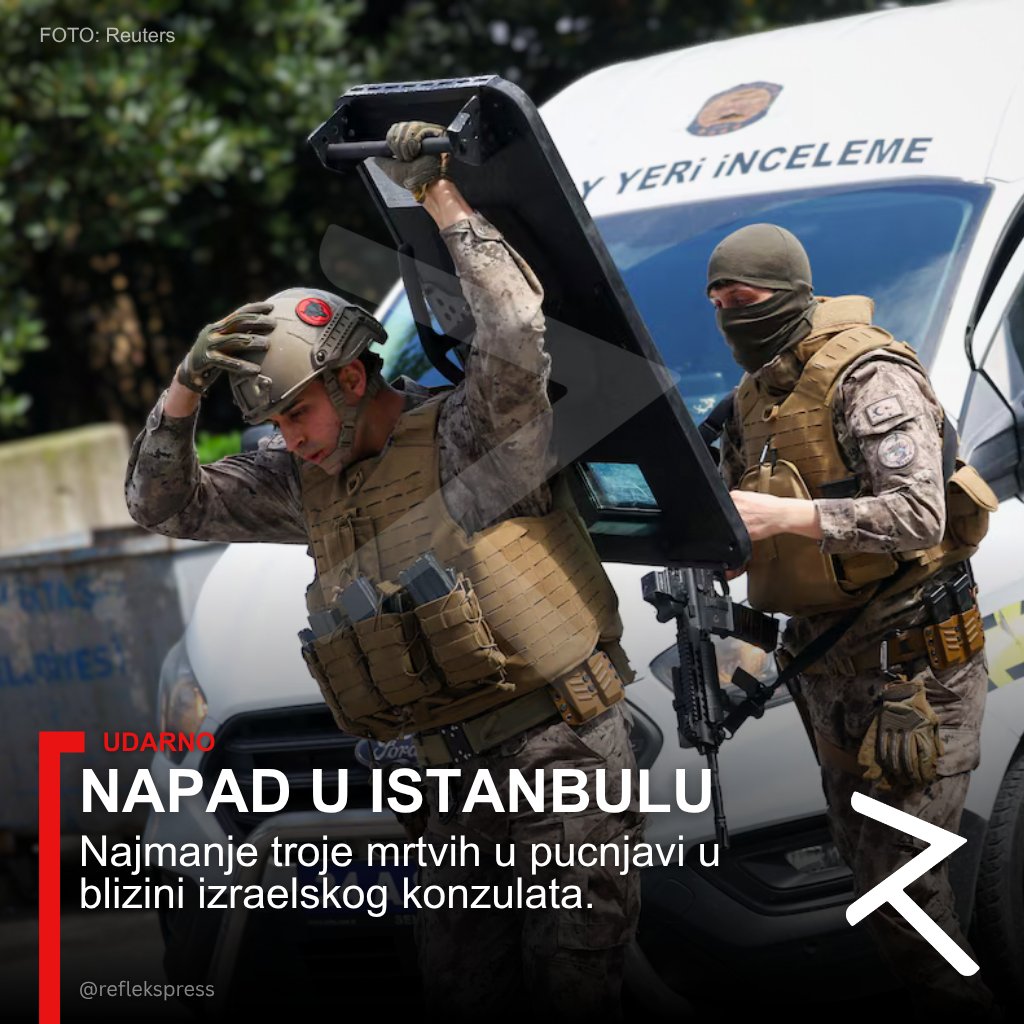 reflekspress's tweet photo. NAPAD U ISTANBULU

U pucnjavi kod izraelskog konzulata ubijene najmanje tri osobe, dvije ranjene. Pokrenuta hitna istraga, motivi i dalje nepoznati. Izolovan incident ili poruka sa širim implikacijama?

Refleks
Između redova! https://t.co/MMlfverna3