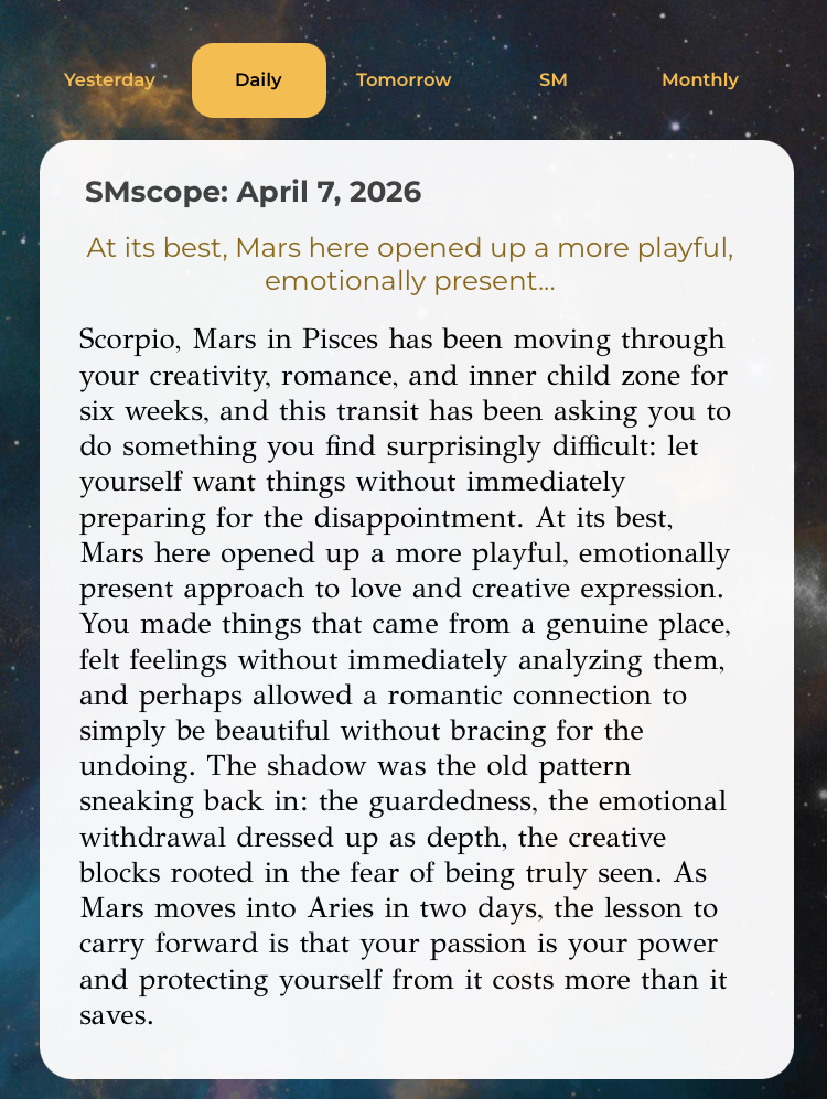 ScorpioMystique's tweet image. #SMscope Apr 7 ♏️♥️✨ want to receive these scopes each day? check out my KnowTheZodiac App on iOS &amp;amp; Android and you’ll never miss one! app.knowthezodiac.com #astrology #ktzapp #knowthezodiac #horoscopes