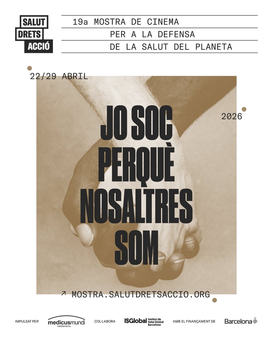 SalutDretsAccio's tweet photo. 🌎 Arriba la 19a Mostra de Cinema Salut, Drets, Acció!
Posem la comunitat al centre a través de la filosofia subsahariana #Ubuntu: "Jo soc perquè nosaltres som" 🫱🏻🫲🏾 Repensem la salut com una qüestió col·lectiva, connectada amb les #persones, el #territori i el #planeta.
⬇️ https://t.co/ueX4nX5gXh