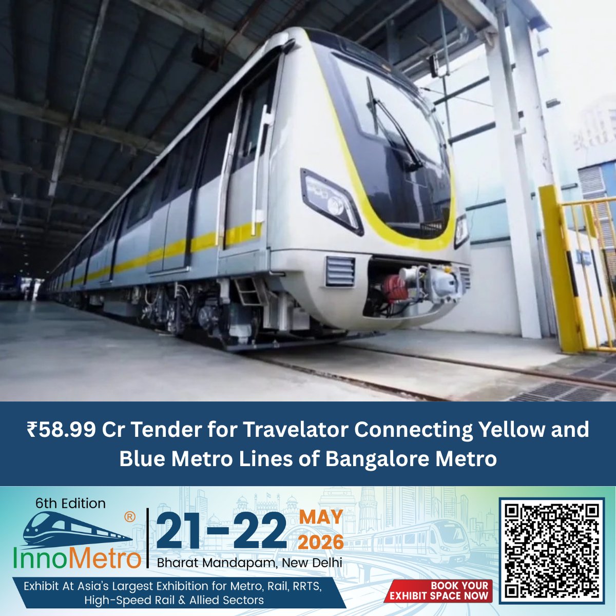 MetroRailNewsHQ's tweet image. ₹58.99 Cr Travelator Contract Floated for Bangalore Metro Yellow and Blue Lines.

Read more on: metrorailnews.in/bangalore-metr…

#BangaloreMetro #Travelator #UrbanTransit #InfrastructureDevelopment #UrbanMobility