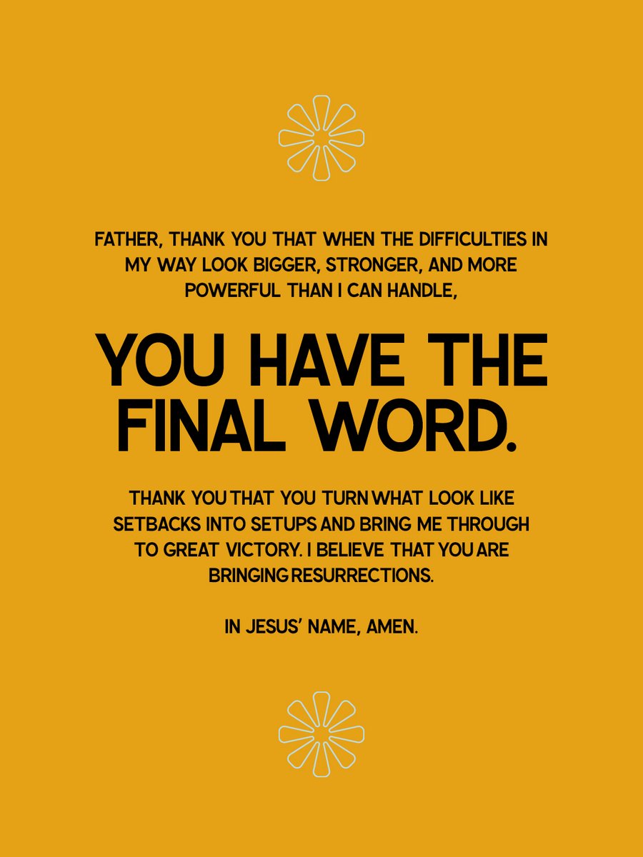 lakewoodchurch's tweet image. A Prayer for Today 
 
Father, thank You that when the difficulties in my way look bigger, stronger, and more powerful than I can handle, You have the final word.  
 
Thank You that You turn what look like setbacks into setups and bring me through to great victory. I