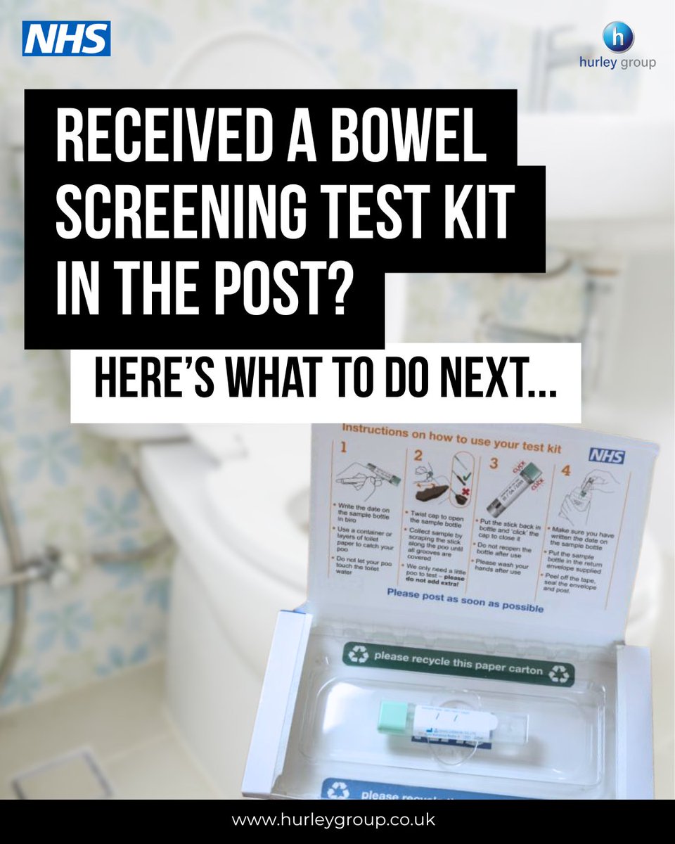 HurleyGroup's tweet photo. Using a bowel screening test can’t prevent bowel cancer but it can help spot cancer at an early stage. When cancer is diagnosed early, nine in ten people survive bowel cancer.

If you're aged 50 to 74 and registered with a GP, you'll automatically get a bowel cancer screening home test kit (FIT kit) through the post every 2 years. Here’s what to do when you receive your FIT kit. 

#BowelCancerAwarenessMonth #NHS