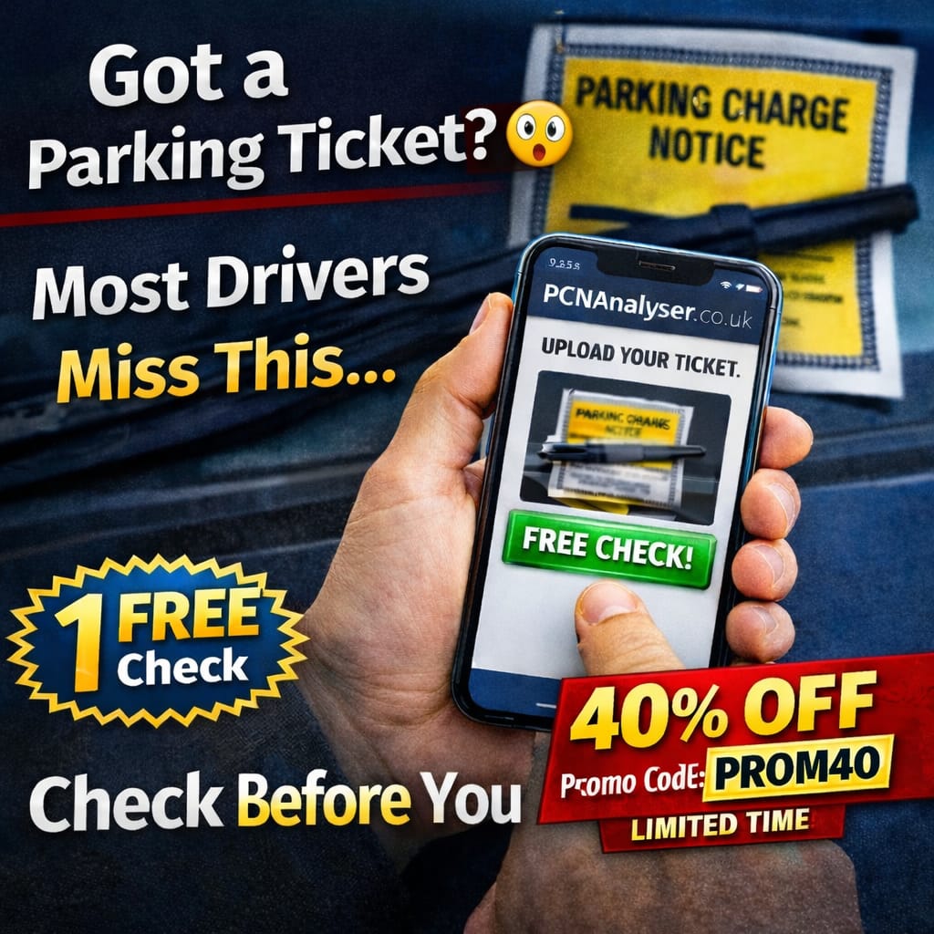 PCNAnalyser's tweet image. 🔥 Don’t Pay Your Parking ticket Blindly!
Most drivers miss this simple trick…

📲 Upload your ticket in seconds
🎁 Get 1 FREE check instantly
💸 Save 40% with code PROM40

👉 Check first. Then decide.

#PCN #ParkingFine #MoneySaver #FreeCheck #ParkingTips #PCNAnalyser
