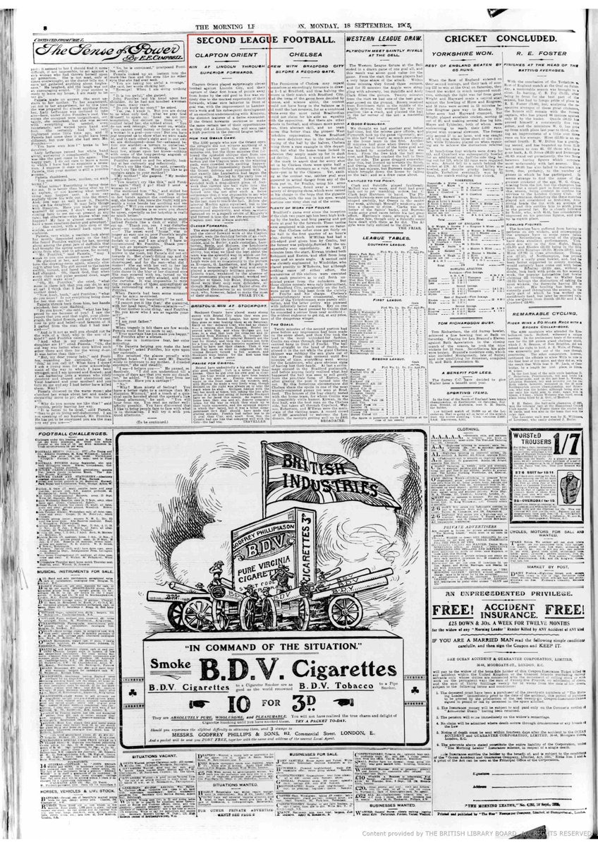 "Clapton Orient win at Lincoln through superior forwards"
Match report: The Morning Leader, Sep 18, 1905.

League Division Two, Sep 16, 1905, Sincil Bank
Lincoln 2:3 Clapton Orient

<a href="/leytonorientfc/">Leyton Orient FC</a>'s first meeting with <a href="/LincolnCity_FC/">Lincoln City FC 🇺🇦</a> was a rather thrilling Orient victory. #LOFC