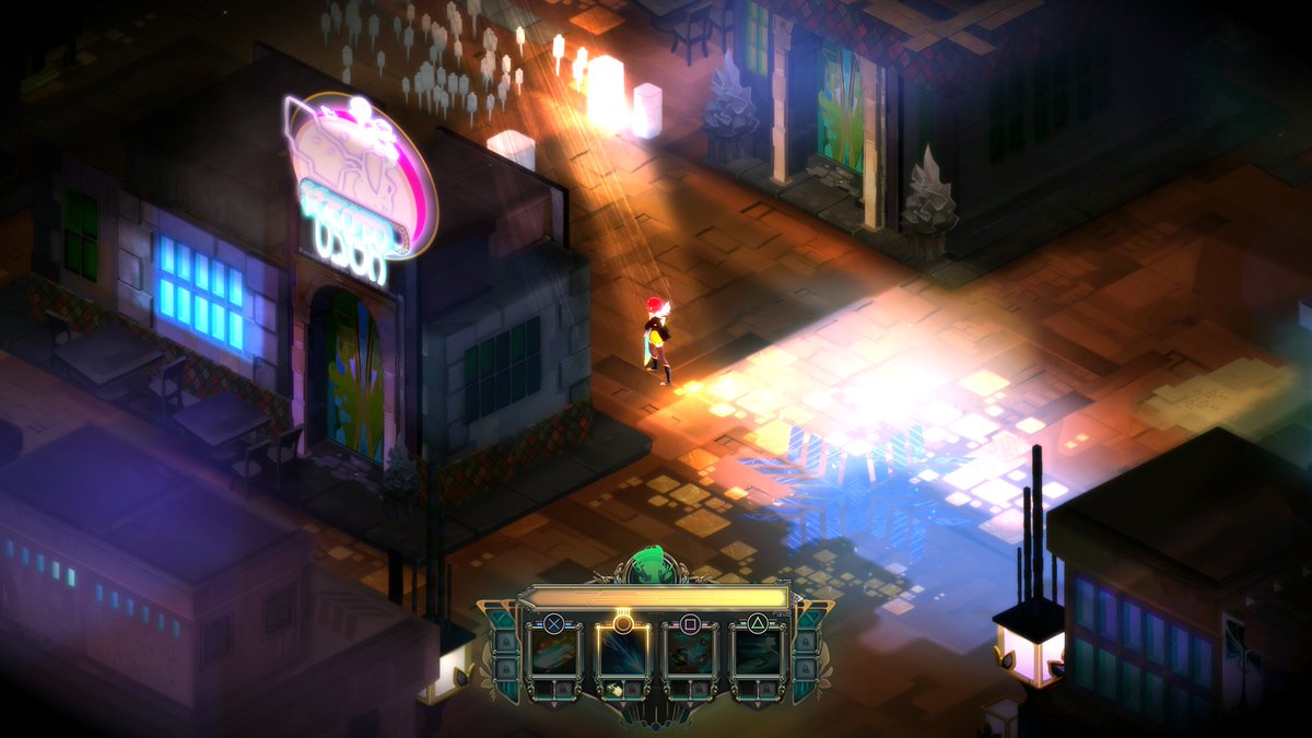 Agrius_'s tweet image. #PS5Share, #Transistor
カメラータを追って街の上層へ
マップには調べられるところがたくさんあってフレーバーとして世界観を引き立たせる会話（トランジスターの独白）を聞けたり、自分の操作に応じて台詞がすこし変わるから手触りがものすごく良いゲーム
「Hades」っぽいと思ったら同じ開発だった