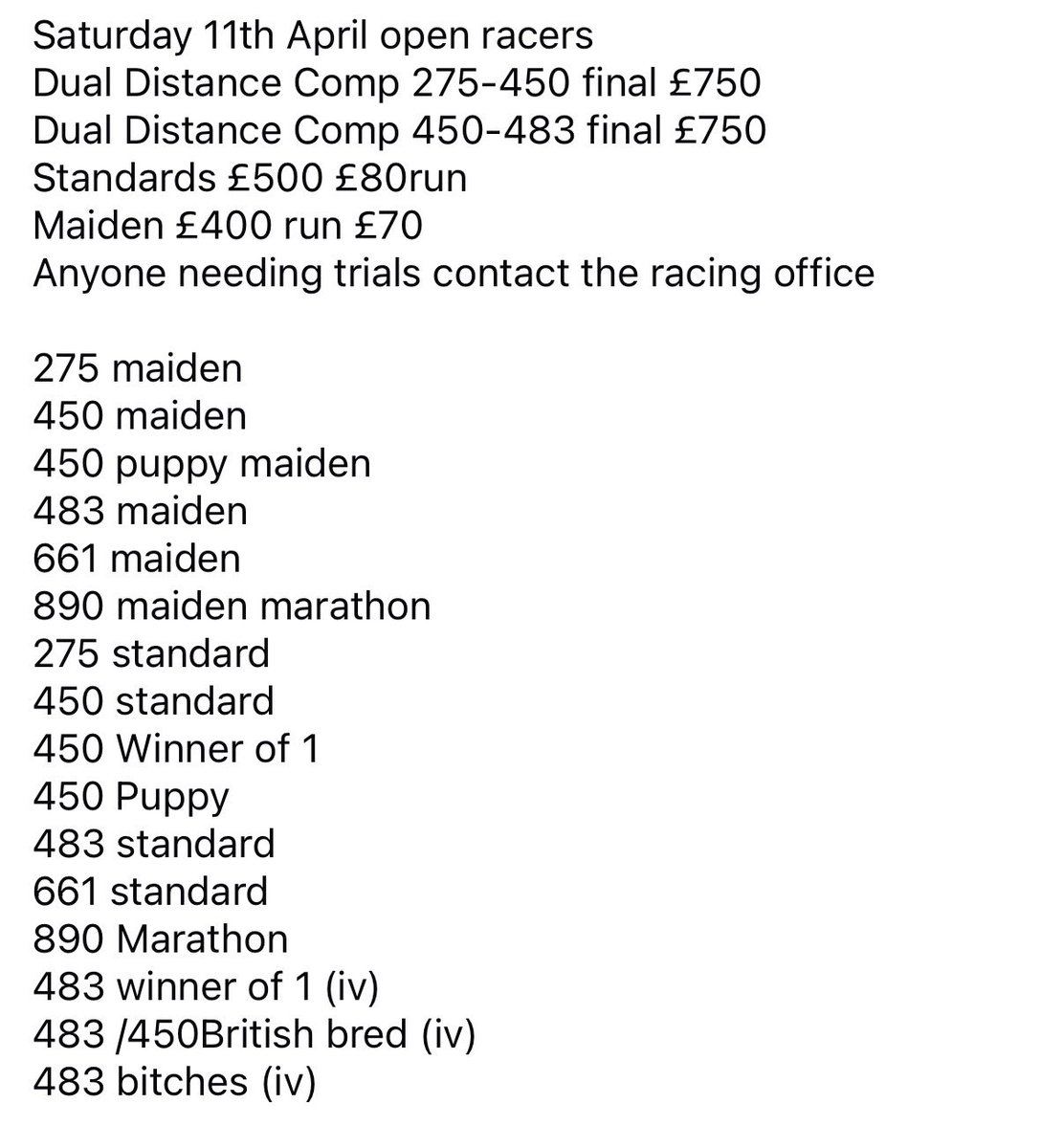 Doncaster Saturday 11th April open racers/comps retweets appreciated 🙌🏻