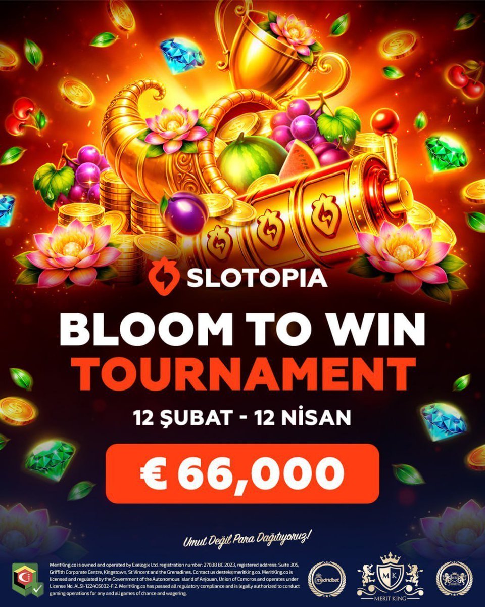 meritking_xlink's tweet photo. 🌼 Bloom To Win #MeritKing’de!

📅 12 Şubat - 12 Nisan

- €66,000 ödül havuzu
- SLOTOPIA oyunlarını oyna
- Puanları topla, ödülden pay kap!
İsrail Konsolosluğu #EURIE2026 #salı

🔗Güncel Giriş Linki Yorumda: https://t.co/2pCtlfn7kg