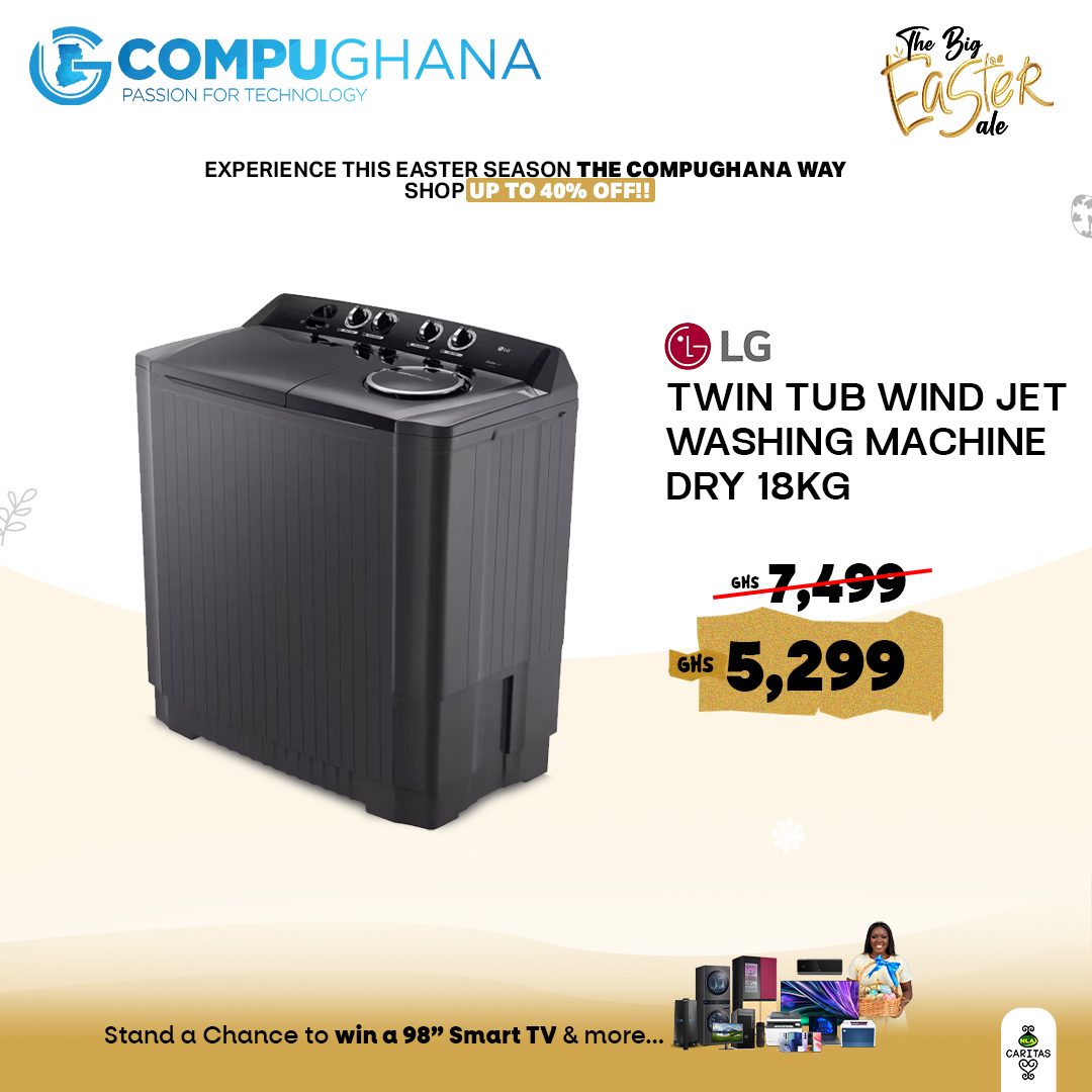 CompuGhanaLTD's tweet image. Upgrade your home with the latest LG Washing Machines  at CompuGhana! 

🛒 Shop now: compughana.com
📞 0302752020 | 0243143143

#CompuGhana #TheBigEasterSales #HomeAppliances #KitchenUpgrade #EasterSavings