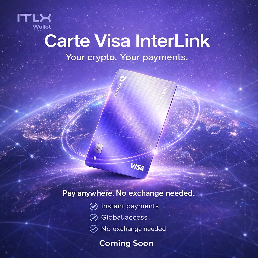 Interlink_Fr's tweet image. 🔥 La crypto n’a jamais été faite pour rester sur la blockchain.
Voyage, dépense et utilise tes actifs sans friction.
Avec la carte Visa InterLink, ta crypto devient un moyen de paiement du quotidien.
🌍 Partout.  Sans échange.
La carte arrive bientôt.
#InterLink #ITLX #ITLG #ITL