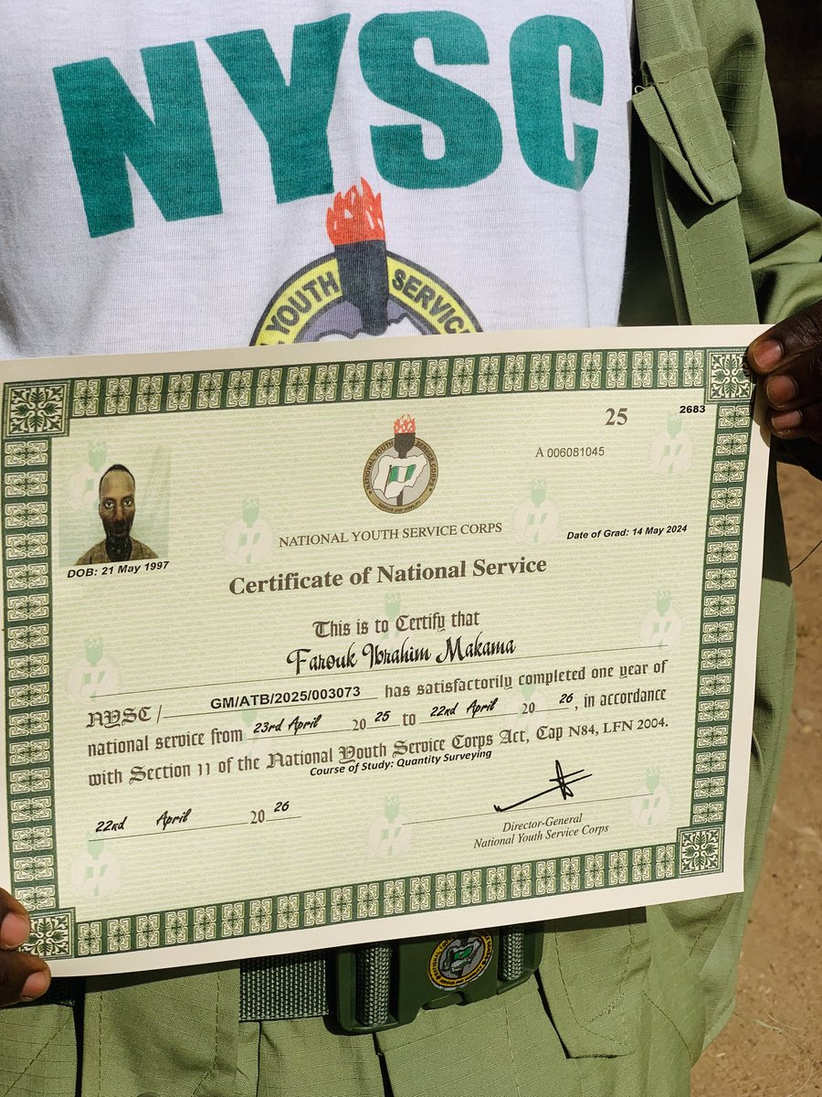 DanMornSir's tweet photo. Alhamdulillah, NYSC POP 2026 ✌️ https://t.co/Gs9qXOCB0g