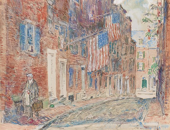AntiqueDigest's tweet image. Childe Hassam (1859-1935), "Acorn Street, Boston," July 1919, mixed media on paper, 8¼" x 11", sold for $635,000 (e $300,000/500,000) in the salesroom at @ChristiesInc maineantiquedigest.com/stories/we-the… #antiques #antique #vintage #art #artist #Americana #Boston #Hassam #AcornStreet