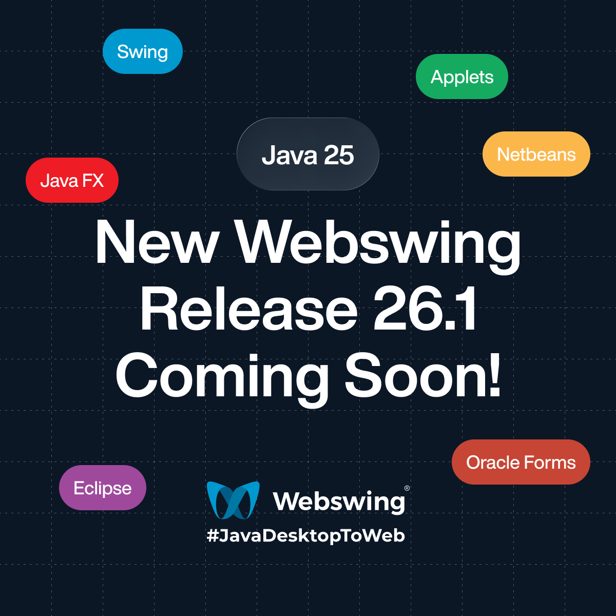 Webswing_org's tweet photo. Release 26.1 is coming soon…

Something new is on the horizon. 

Stay tuned for updates, improvements and features that will take your Java apps even further.

https://t.co/0w7bHvGqRx

#java #oracleforms #swing #javafx #eclipse #swt #netbeans #webswing #LegacyModernisation https://t.co/zEw3okb4wx
