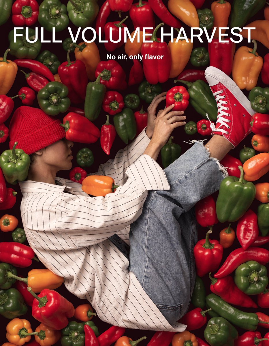 OVolosin82152's tweet photo. Harvest Mode with @recraftai 

Prompt example: 
A stylish figure standing with a wide stance, shot from a low angle so the body dominates the frame, surrounded by tightly packed cabbages covering the ground and rising behind into a textured wall, minimal empty space, strong fashion silhouette
Poster text: 'GREEN MASS MARKET'. Subtext: 'Layered, raw, unstoppable'.