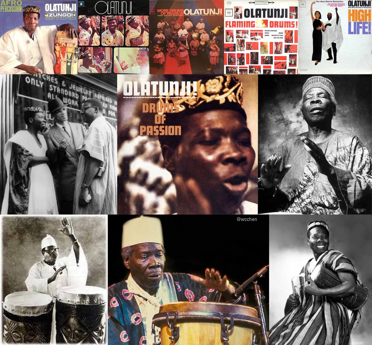 wcchen's tweet image. Babatunde Olatunji (7 Apr 1927 – 6 Apr 2003) #Nigerian drummer, composer, educator, social activist, born 99 years ago today. 1960 album, “Drums of Passion”, first recording to popularise #African music in the west; over five million copies sold. Toured US south with Martin