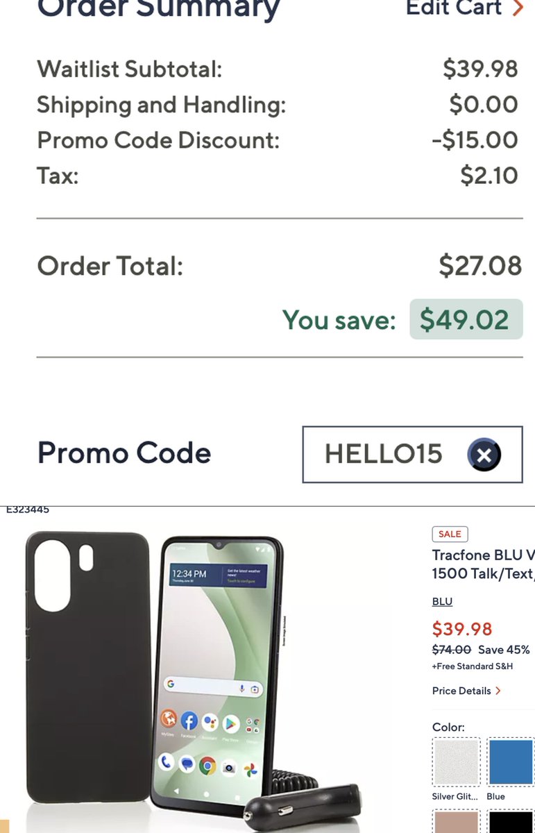 thedealsguy_'s tweet image. Anyone need a cheap tracfone 📲🤑??

$24.98 Tracfone BLU View 5

Comes with 1500 Talk/Text/Data 

👉use code at checkout: HELLO15

link.profitlounge.us/DOWBe 

#ad