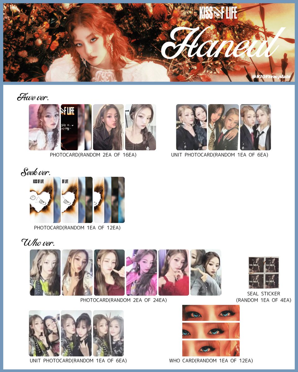 KIOFtemplate's tweet image. KISS OF LIFE 2nd Single Album [Who is she] 
&amp;gt;ALBUM RANDOM INCLUSIONS MEMBER

KISSOFLIFE キオプ templates template pc 키스오브라이프 키오프 포카 JULIE NATTY BELLE HANEUL トレカ 一覧 KIOF
#KISSOFLIFE #키스오브라이프
#KIOFtemplate #Who_is_she