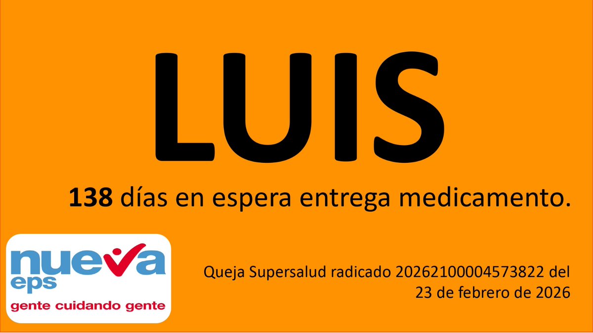 Pacientesco's tweet photo. #DiaMundialDeLaSalud 
Lema de @OPSOMS_Col 
"Salud Para Todos"  en este día RECORDAR los MILES de MUERTOS por la CRISIS HUMANITARIA de la salud en Colombia.

Hacemos un llamada URGENTE al gobierno de @petrogustavo PEREN LA CRISIS HUMANITARIA DE LA SALUD, #NosEstanMatando por falta de atención, sin TRATAMIENTOS, sin red y citas medias, no más DESPIDOS de trabajadores de la salud, NO más cierre de IPS.

NOHORA, 558 días sin tratamiento
AMPARO,191 días sin medicamentos
CELINA, 158 días sin tratamiento
LUIS, 138, días sin medicamentos
URGENTE #NosEstanMatando