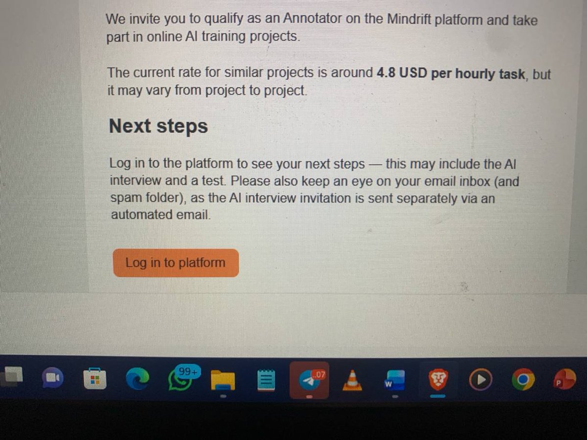 OlatunjiAyokan2's tweet image. 🚨 Toloka / Mindrift Update 👀💻
If you applied for this AI annotation role…
👉 Check your email now 📩
Some people have started receiving next steps (assessment)
💰 Pay: around $4.8/hour
⚠️ Check your spam folder too
👉 Once you see it, log in and complete the process
