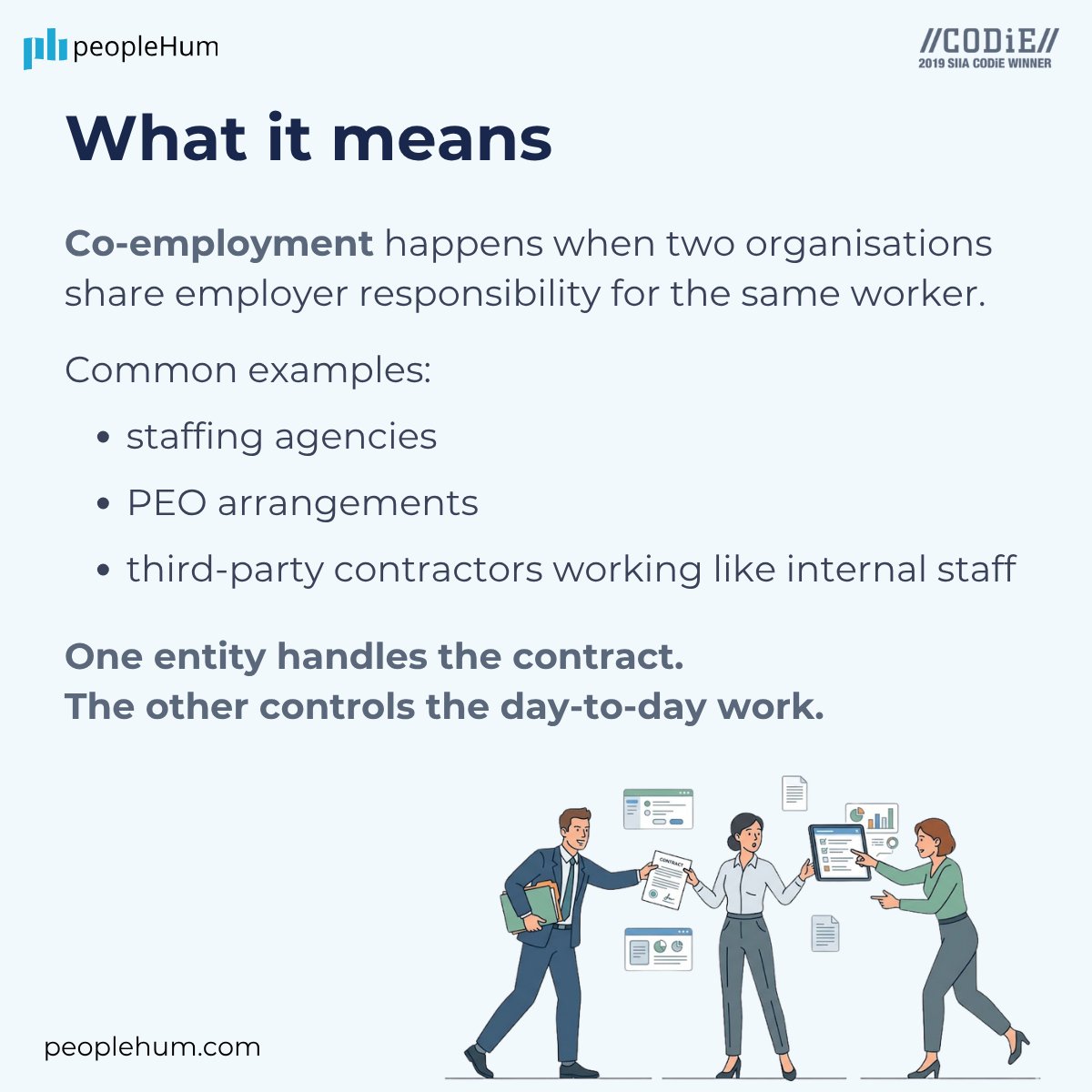 PeopleHum's tweet photo. Co-employment is when two organizations share employer responsibilities for the same worker—common in staffing, outsourcing, and PEO setups.
👉 Read the full glossary here: https://t.co/I37BD0Iw0Y
#FutureOfWork #WorkTwitter #StartupTwitter #BusinessTips #Outsourcing #DidYouKnow https://t.co/XNG49na0HF