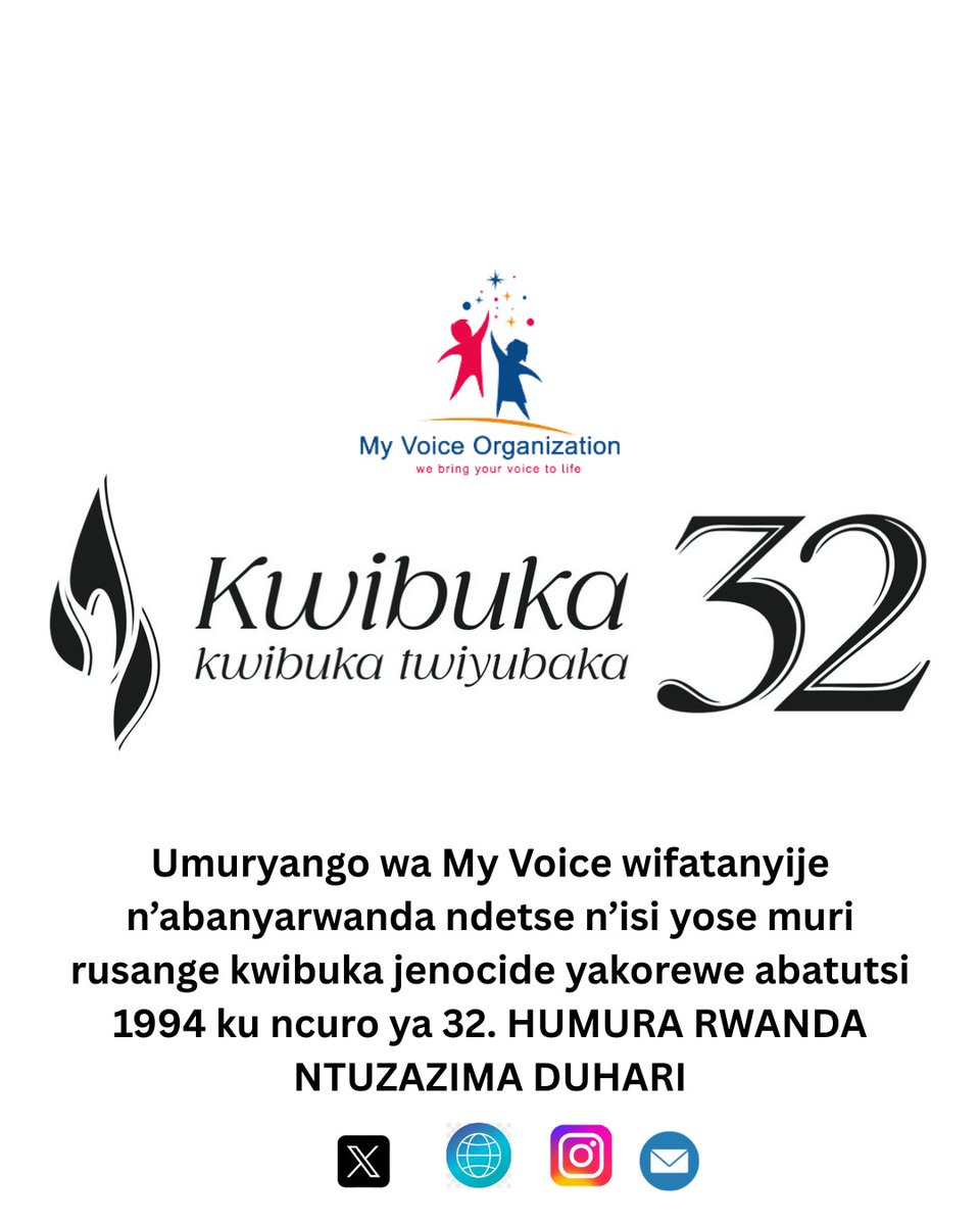 SylvestreIradu1's tweet photo. Dear Youth , let's be the Voice that Speaks the Truth about 1994 Genocide against Tutsi and oppose Denials 🙏🕯️ Turibuka 🇷🇼🙏
#Kwibuka32
#MporeRwanda
#NtuzazimaDuhari https://t.co/VqUbEiBXqo