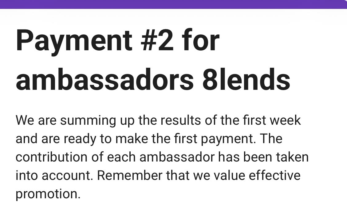 big_sensei's tweet image. Who else got this?👀
Payment is ongoing🎉

I posted @eightlends ambassador programme last week y'all faded.

Don't forget, it's a P2P crypto lending platform with up to 25% APR🔥

Check them out go.8lends.io/02C1KF