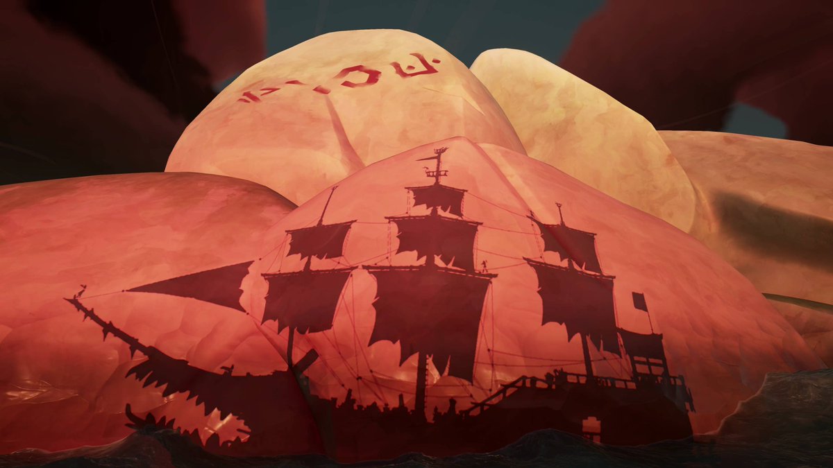 CaptChickenIsle's tweet photo. No ship in sight, yet its shadow sails on, cursed to haunt these shores forever.

Theme: Remarkable Rocks
#SotShot 
#SeaOfThieves
@SeaOfThieves https://t.co/zYgLsXVGVX