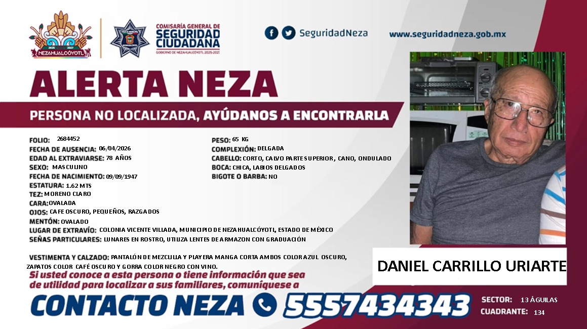 ⚠️ #AlertaNeza | Tu ayuda es muy importante para localizar a #Daniel Castillo Uriarte. 

Cualquier información, comunícate al 📞 55 5743 4343.