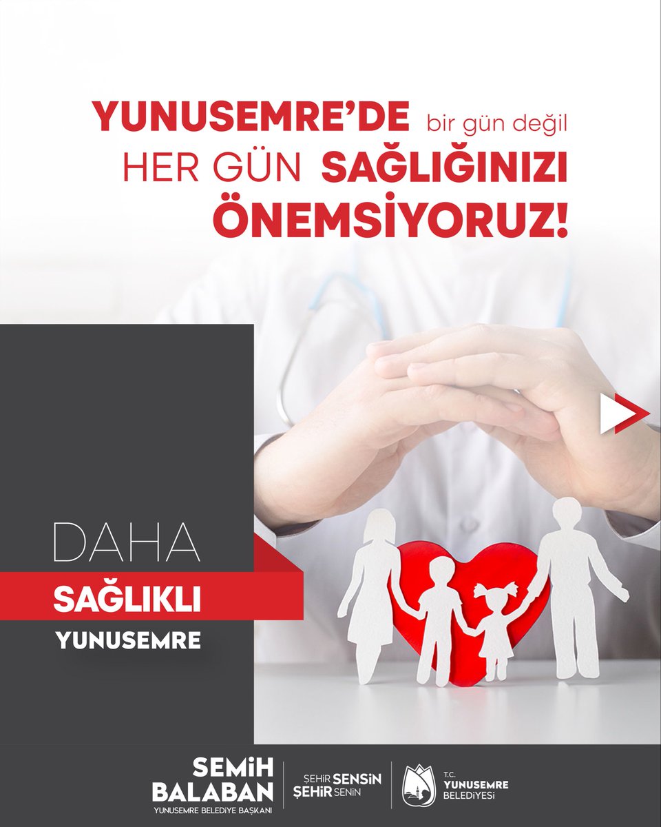 Yunusemre’de bir gün değil,
her gün sağlığınızı önemsiyoruz!

ÜCRETSİZ
• Fizyoterapi
• Diyetisyen
• Konuşma ve Dil Terapisi
• Aile Danışmanlığı
• Psikolojik Destek
• Evde ve Merkezde Pansuman
• Ambulans Nakil

📍 Ali Çullu Sağlık Hizmetleri Merkezi
📍 Yenimahalle Sağlık