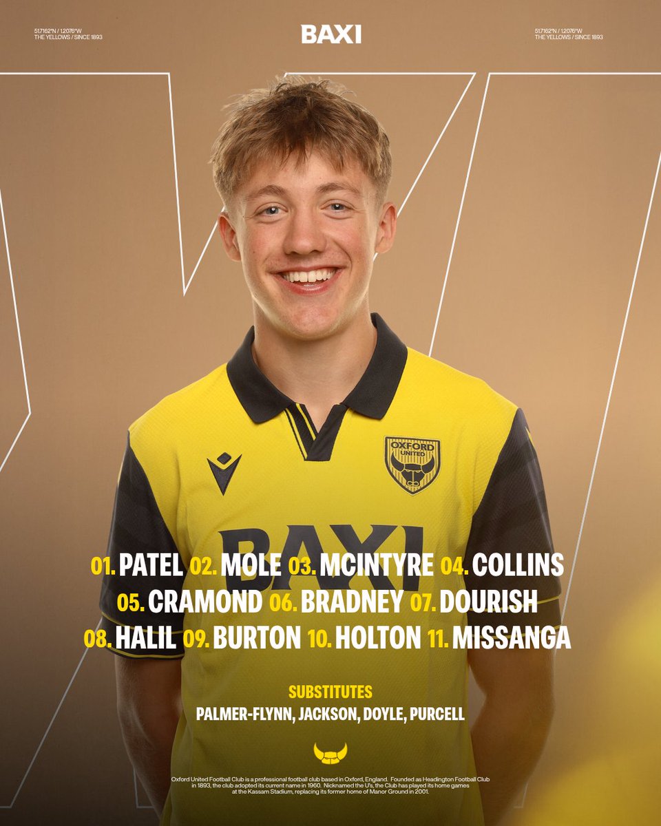 AcademyOUFC's tweet photo. The XI to face Mansfield🔢 #COYY https://t.co/jpjRo2x46V
