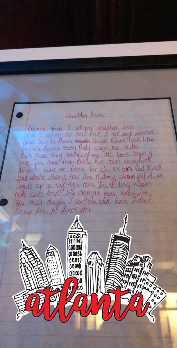 TheKelFrancisco's tweet photo. @mrw1sconsin @TheHoustangeles The original handwritten first verse is in the Trap Museum in Atlanta! https://t.co/wChxrwq0tX