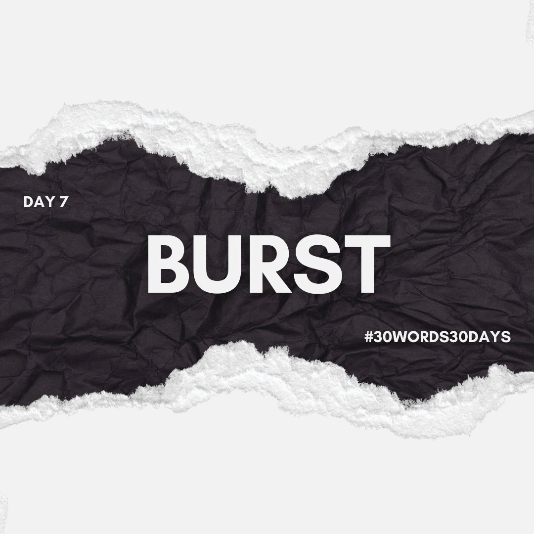 #30words30days

Day 6 - Burst

Happy Writing! ✒️

#WritingCommunity #microfiction #microlit #writing #30words30dayscommunity #writingprompts #burst
#30words30daysApril2026