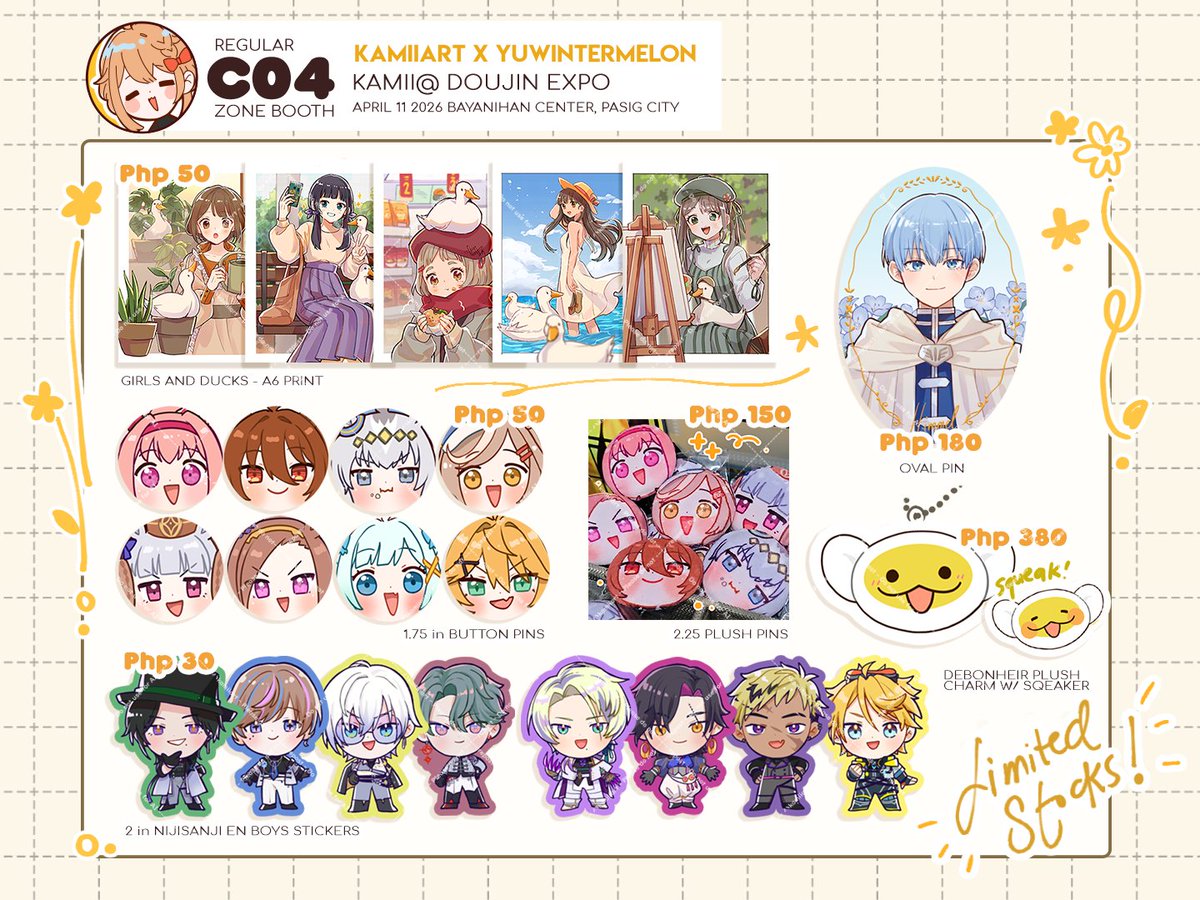 hakakamiiii's tweet photo. [RT💛] 

My merch catalog for #doujinexpo! 
I'll be with @/Yuwintermelon at table C04

🪼 I'll be selling my first original artbook &amp; cat yonkoma!!
🪼I'll also bring very limited leftover stocks from matsu
🪼 On the spot comms available!

Map &amp; other info ⬇️ https://t.co/wbTc7YYGWe