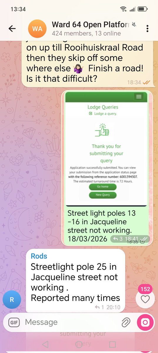 collbowie's tweet photo. @CityTshwane despite being told on 18th March No need to get ref nos for street lights out  in Jacqueline street as team is still busy these lights are still not working.  Teams did not return.... @AltadeKock1 @henriettefroh https://t.co/NIniVSpAjx