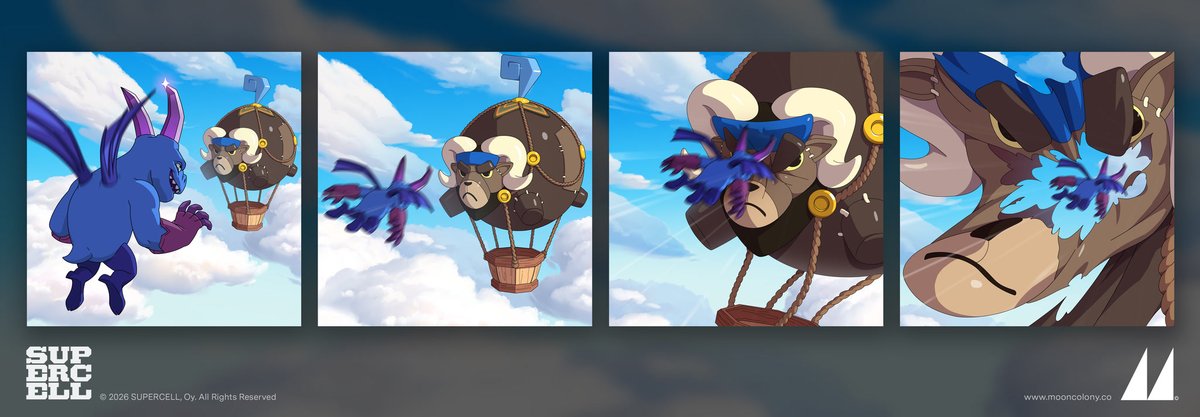 mooncolony_ltd's tweet image. What's that in the distance? 🧐 Looks like a balloon festival! 🪂 🎈💨 bit.ly/4shpadq

We rallied forces with our pals at @supercell  to create an animated trailer showcasing all of the exciting drops coming in Clash Royale's next season!😈

#clashroyale #animation #2D