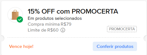 🚨 NOVOS CUPONS MERCADO LIVRE

🔥 15% OFF em compras acima de R$79 (limitado a R$60 OFF)
🎟 Use o cupom PROMOCERTA

🔥 12% OFF em compras acima de R$79 (limitado a R$60 OFF)
🎟 Use o cupom AQUITEMCUPOM

🚨 Clique no link e escolha o produto desejado:
➡️ meli.la/1HFtChD