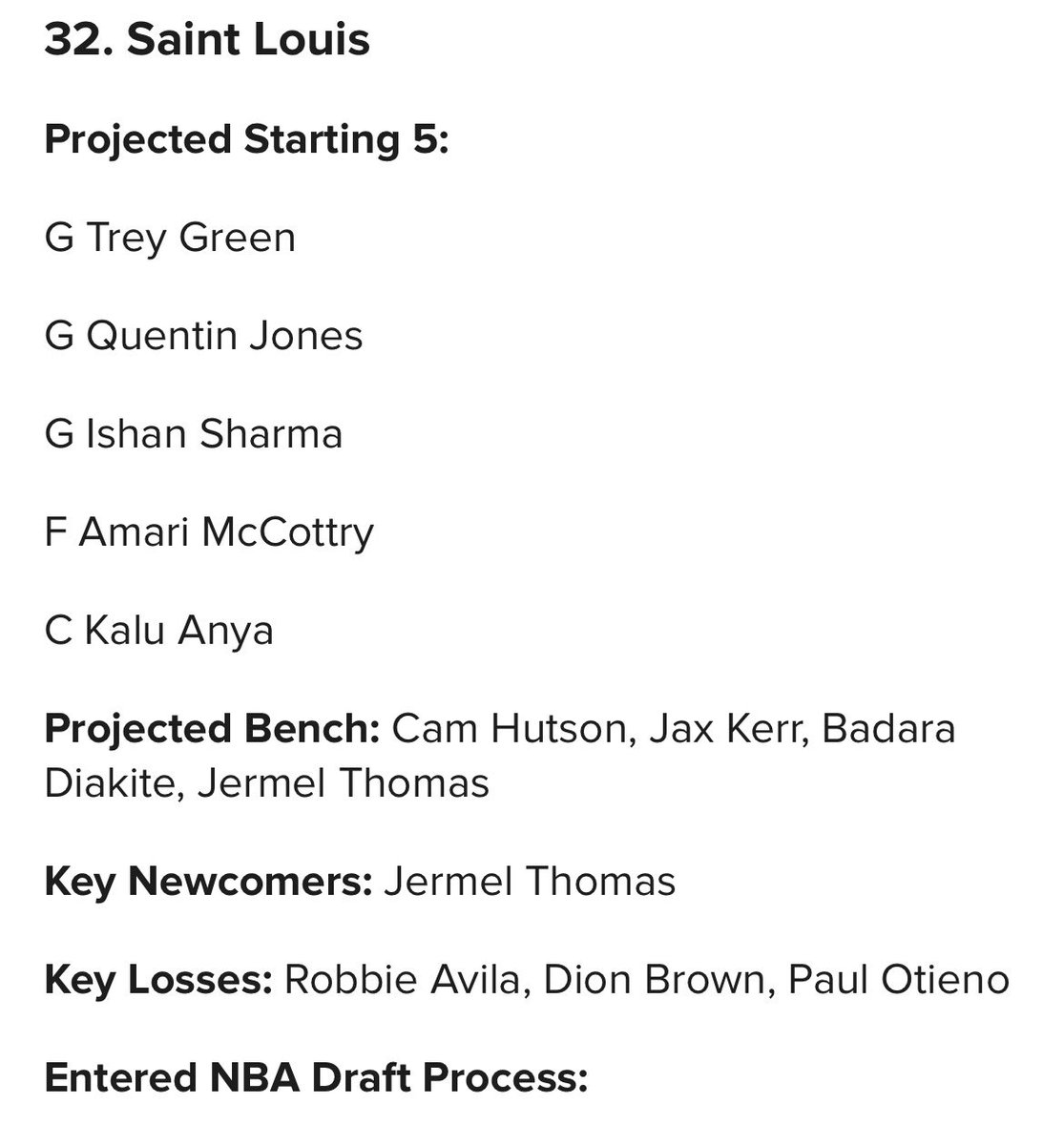 Your VCU Rams are ranked 30th in Rothstein’s preseason top 45 even accounting for Terrence Hill’s possible departure. SLU at 32nd.

Tyrell Ward is so good that he’s a projected starter and bench player and Barry Evans has apparently been granted an extra year of eligibility. 🔥😂
