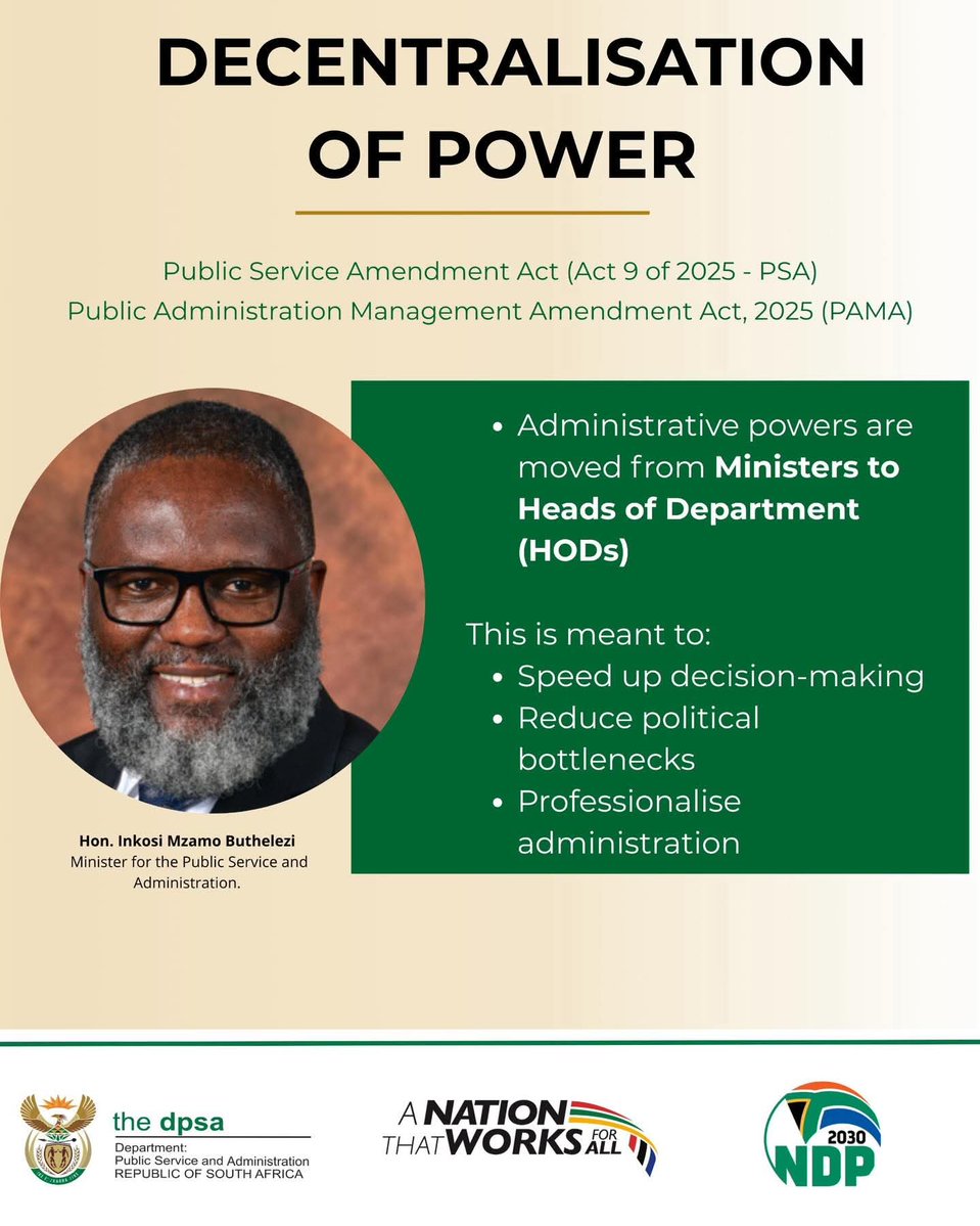 GovernmentZA's tweet image. 📢 New Laws Signed to Strengthen Public Service 🇿🇦

President Cyril Ramaphosa has officially signed into law the Public Administration Management Amendment Act, 2025 and the Public Service Amendment Act, 2025.

These important reforms are aimed at improving accountability,