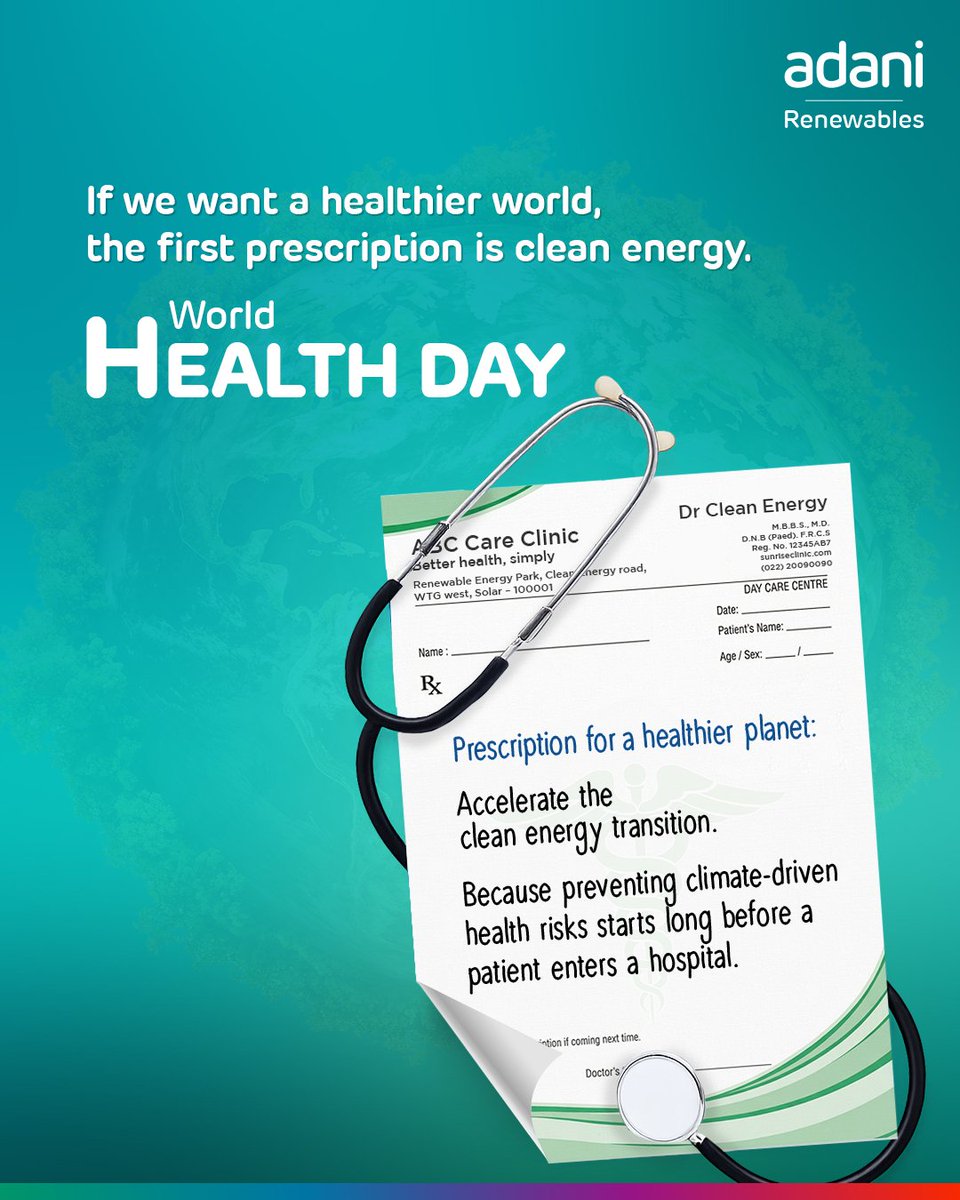 AdaniGreen's tweet image. A healthier planet is the foundation of healthier people.

#SustainableFuture #EnergyTransition #RenewableEnergy #WorldHealthDay #CleanEnergy