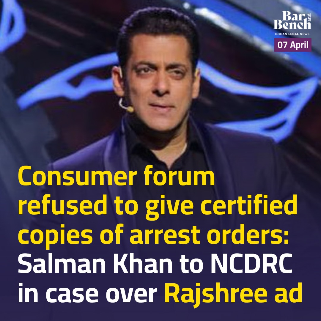 barandbench's tweet photo. Consumer forum refused to give certified copies of arrest orders: Salman Khan to NCDRC in case over Rajshree ad

Read here: https://t.co/6Rc5YmoI13 https://t.co/gxnQmeSfBX