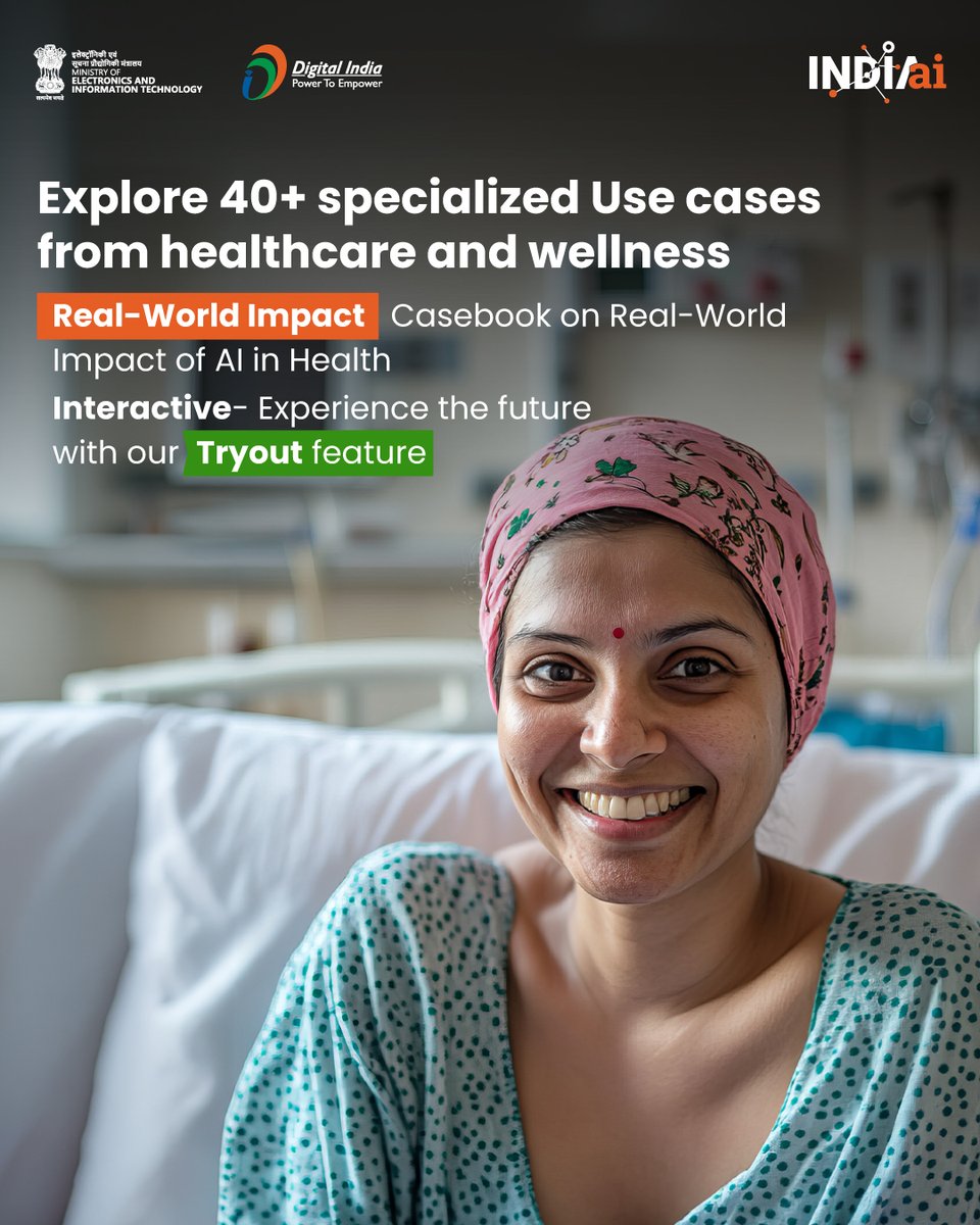 OfficialINDIAai's tweet image. "Together for Health. Stand with Science." 🧬

With over 5,000 datasets and 40+ use cases, AIKosh is reimagining wellness for every Indian. 🇮🇳

Discover AI-driven healthcare at aikosh.indiaai.gov.in

#WorldHealthDay #IndiaAI #HealthTech #AIForGood #MeitY #HealthForAll