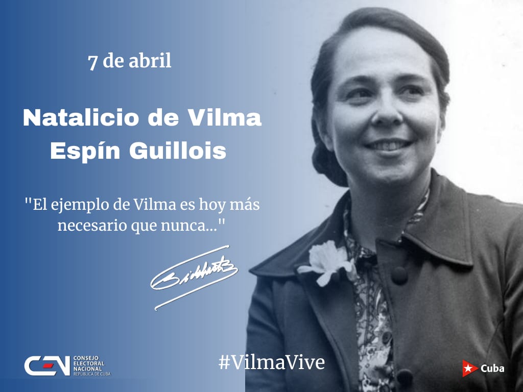 #VilmaVive en el corazón de los cubanos dignos, en el aniversario de su natalicio. Su ejemplo siempre presente en cada obra que enaltece a las #MujeresEnRevolución 
<a href="/Elecciones_Cuba/">Elecciones en Cuba</a> 
<a href="/ConsejElec_MEIJ/">Consejo Electoral Municipio IJ</a> 
<a href="/AlinaBalse87002/">Alina_Balseiro</a> 
<a href="/rlicea_mojena/">Ernesto Licea Mojena Secretario del PCC IJ</a> 
<a href="/ramospor_cuba/">Arián Ramos Gutiérrez🇨🇺</a>