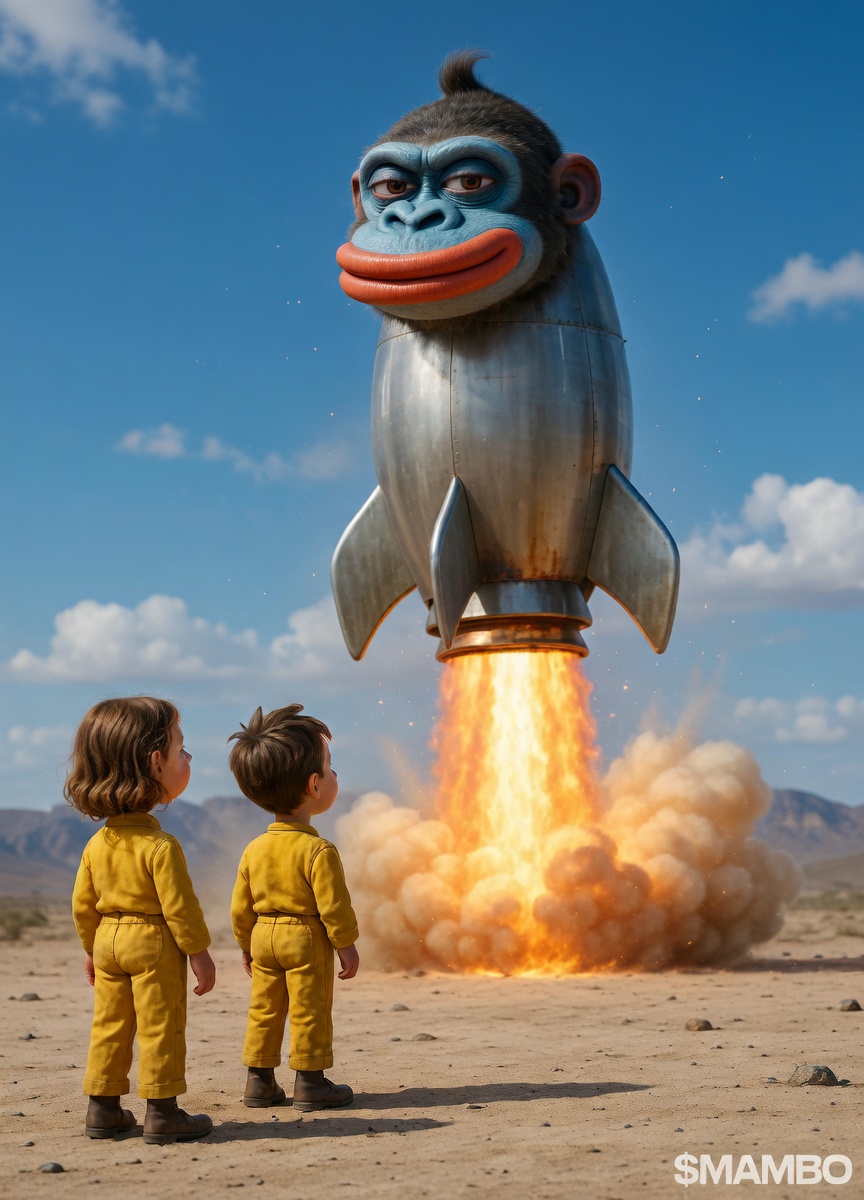 🦍🚀 The future just watched liftoff.

  Two wide-eyed kids in the desert… staring up as the $MAMBO rocket blasts off with pure gorilla power. 

Engines roaring, smoke billowing, dreams igniting.  This is how memecoin legends are born.

@mambocto    #memecoins