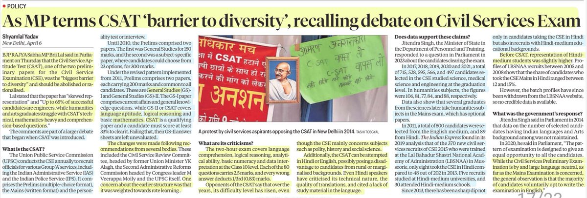 imRavikantYadav's tweet image. What's your opinion on this #CSAT ? 🤔

As MP terms CSAT 'barrier to diversity' Recalling debate on Civil Services Exam

:Details by Sh Shyamlal Yadav
@RTIExpress

#CivilServicesExam #CSE #Prelims
#GeneralStudies
#CSAT #LanguageAbility #LogicalReasoning #Maths 

#Upsc

Source:IE