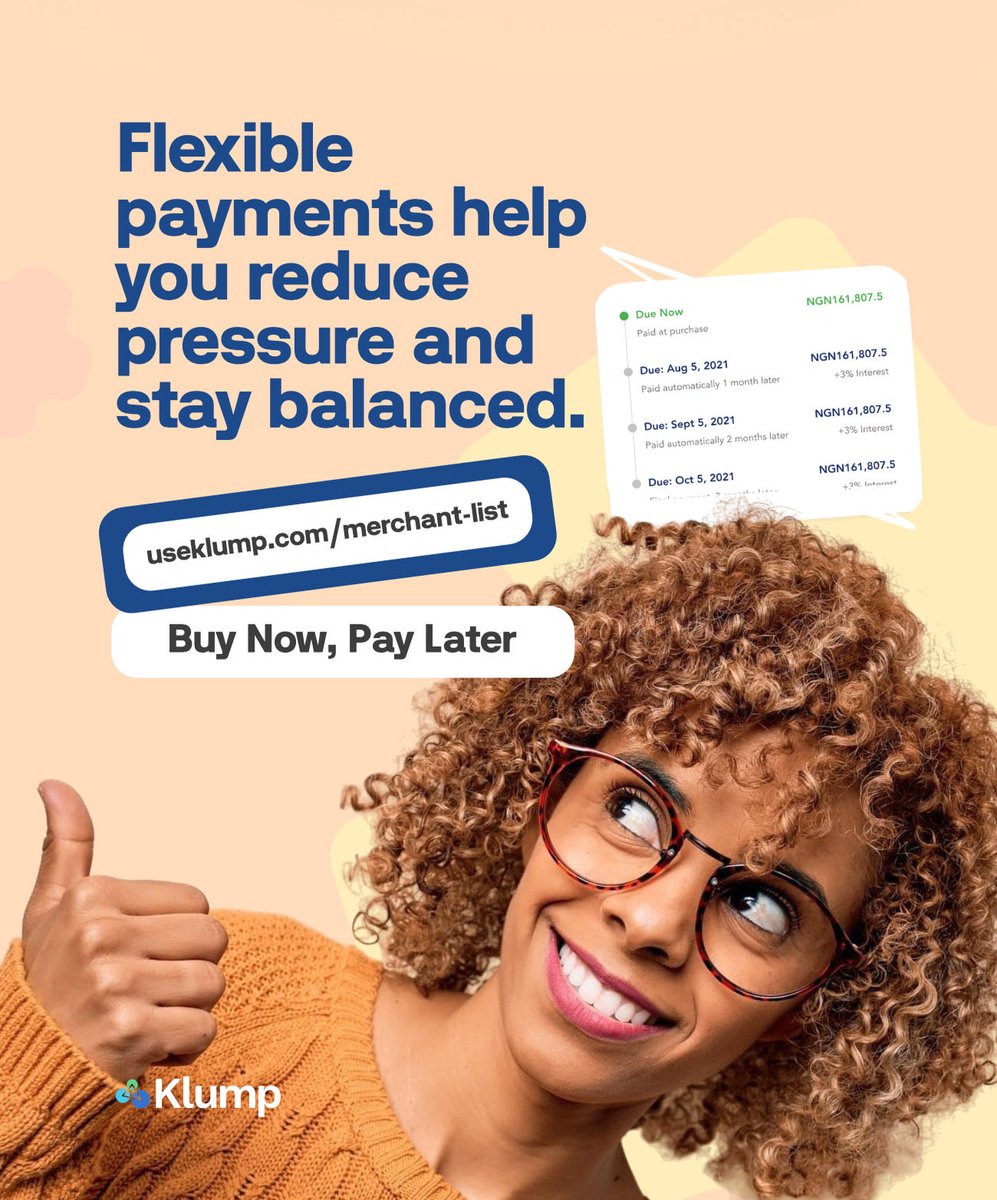 UseKlump's tweet photo. Paying everything at once? Pressure. 

Spreading your payments? Control. 

Choose balance, choose Klump today. 

#SmartMoney #FlexiblePayments #KlumpNG  #FinancialControl #PaySmallSmall https://t.co/MilXeO4IsC
