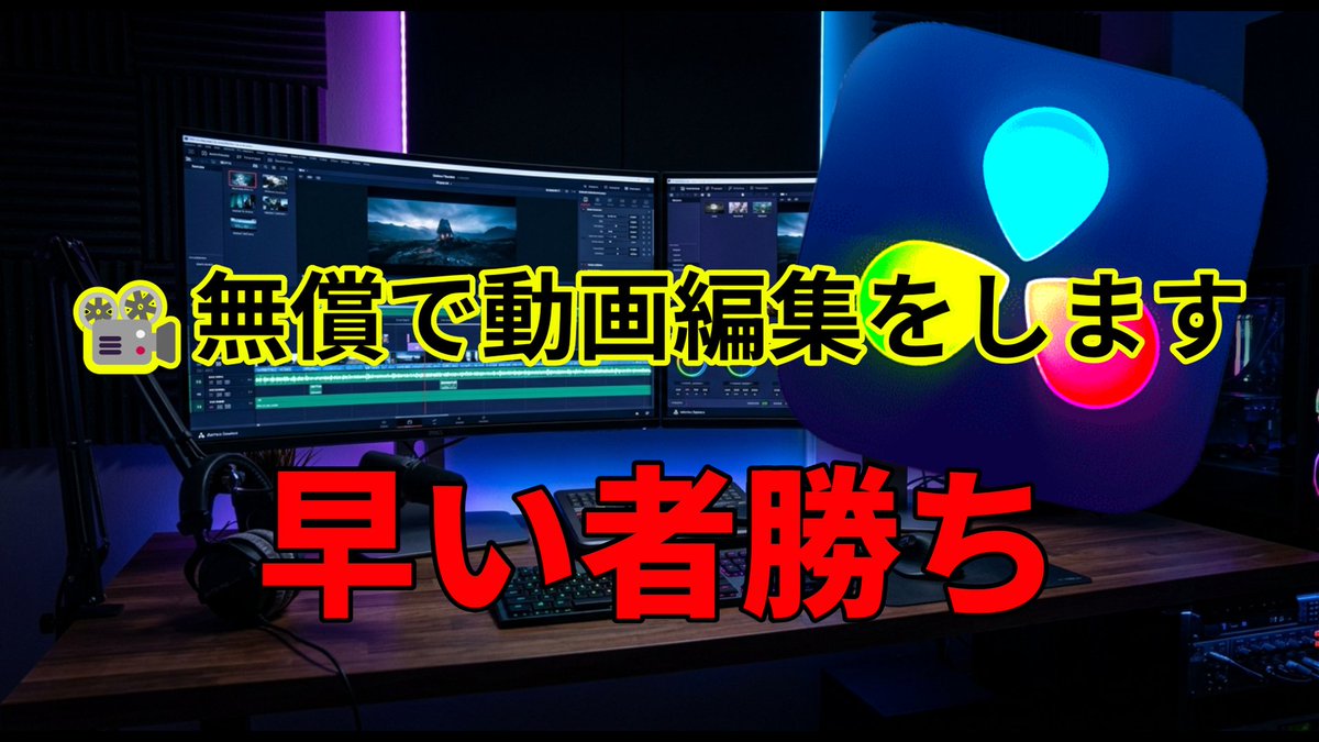 _coser422's tweet photo. 【動画編集を無償でやります🎬】  実績作りのため、YouTuber・クリエイターさんの動画編集を無料でお手伝いします！ 📷 カット編集 📷 DaVinci Resolve / CapCut使用  人数制限なし！ 気軽にDMどうぞ📷#動画編集 #YouTube #編集者募集 https://t.co/Isbm64f795
