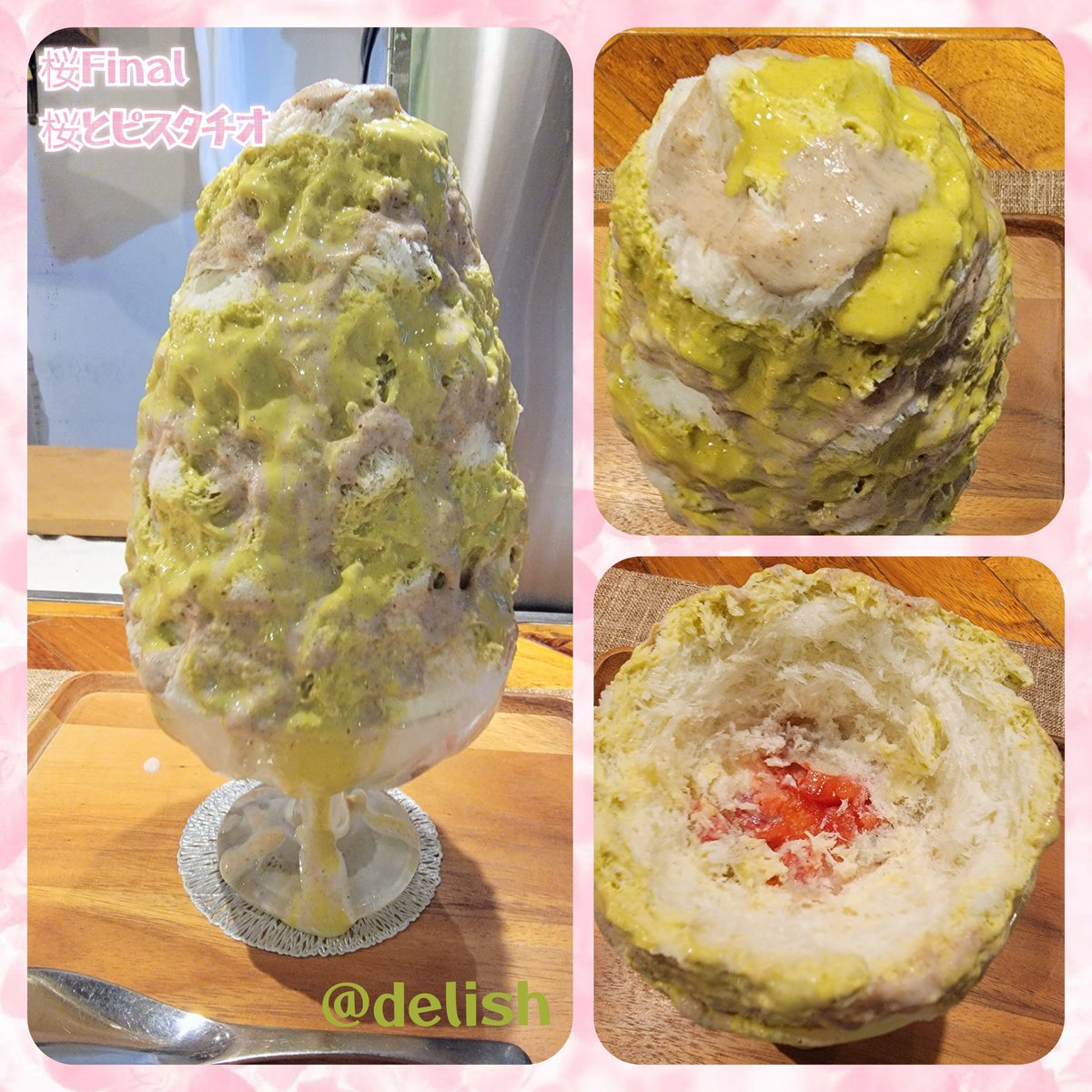 cyumako's tweet image. delishさんへ
“桜Final 桜とピスタチオ”をいただきいってきました

ホントはサクッと鎌倉花見からのリターンで午前中にいける
ハズがぁぁ
夕方の夜風は冷たくて、寒くて

なのに食べる私🤣
ふわふわでめちゃめちゃ美味しかった。
中の🍓がこれまた💕
#かき氷
#delish