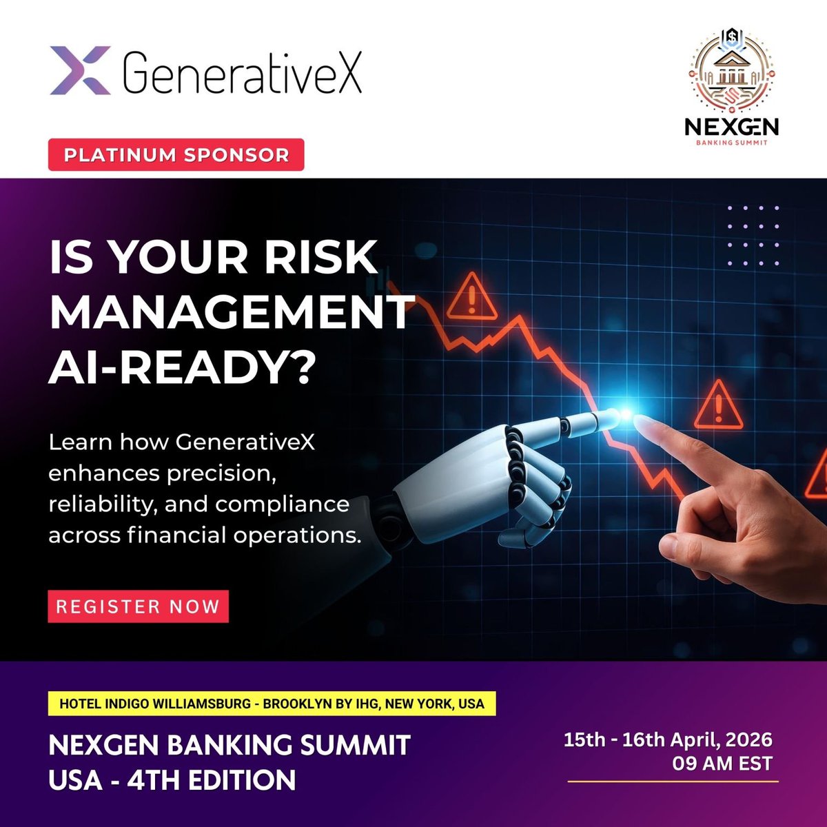 NexGenBanking's tweet photo. 💎 Sponsor Spotlight | #NexGenBankingSummit USA
Excited to feature GenerativeX as a Platinum Sponsor, supporting financial institutions with AI-ready solutions for compliance and smarter risk management.
New York | 15–16 April 2026
#GenerativeX #AIinBanking #RiskManagement https://t.co/nR3lb5FUez