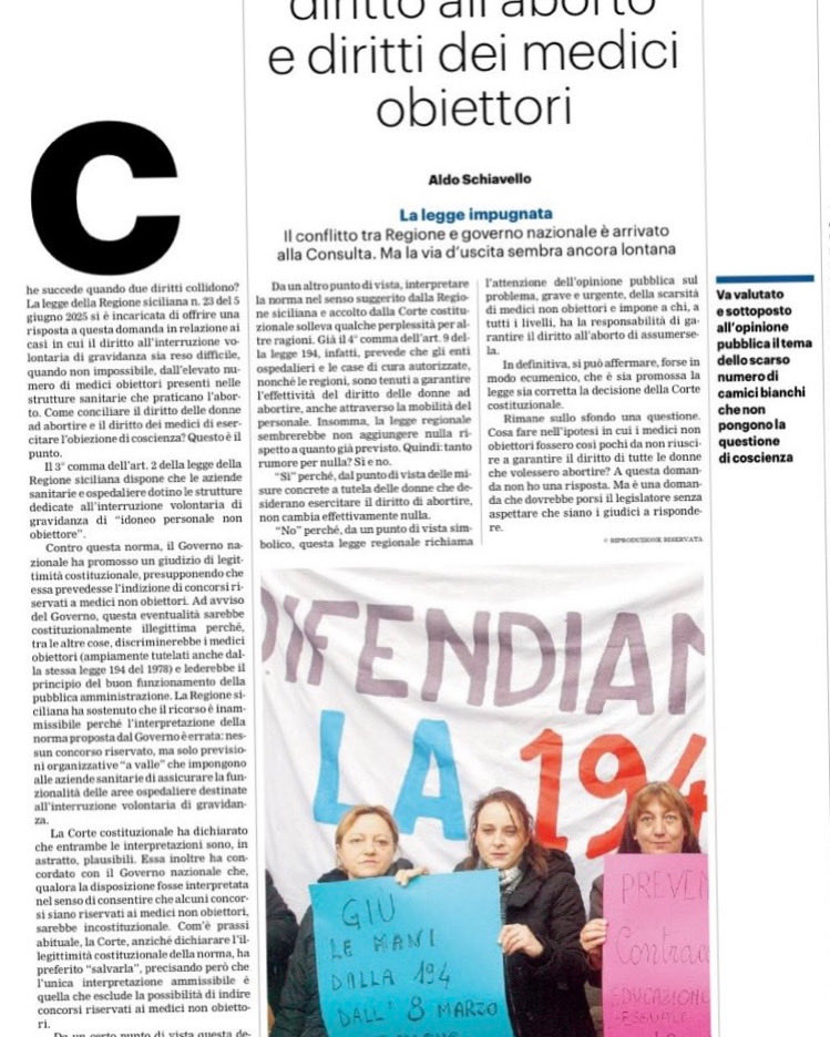 Sul GDS di oggi alcune considerazioni a proposito di una recente sentenza della Corte Costituzionale che ha ritenuto legittima una legge della Regione Sicilia che prevede misure per garantire l’effettività del diritto