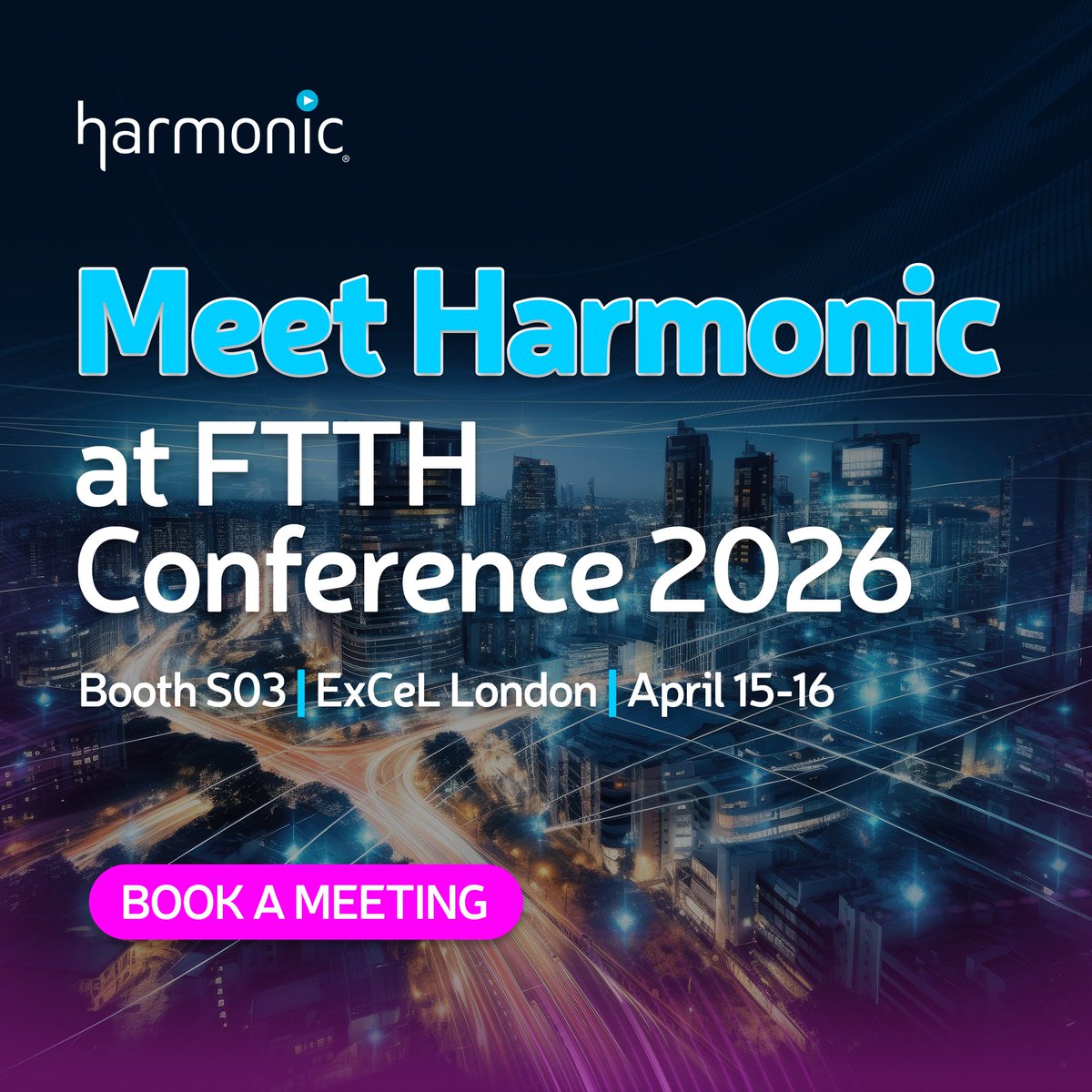 HarmonicInc's tweet image. Harmonic will showcase fiber innovations and a new AI-powered network operations intelligence solution at FTTH Conference 2026 in London. See how operators can accelerate deployments and streamline operations: bit.ly/4mboxAO

#HarmonicBroadband #Fiber #FTTHConference