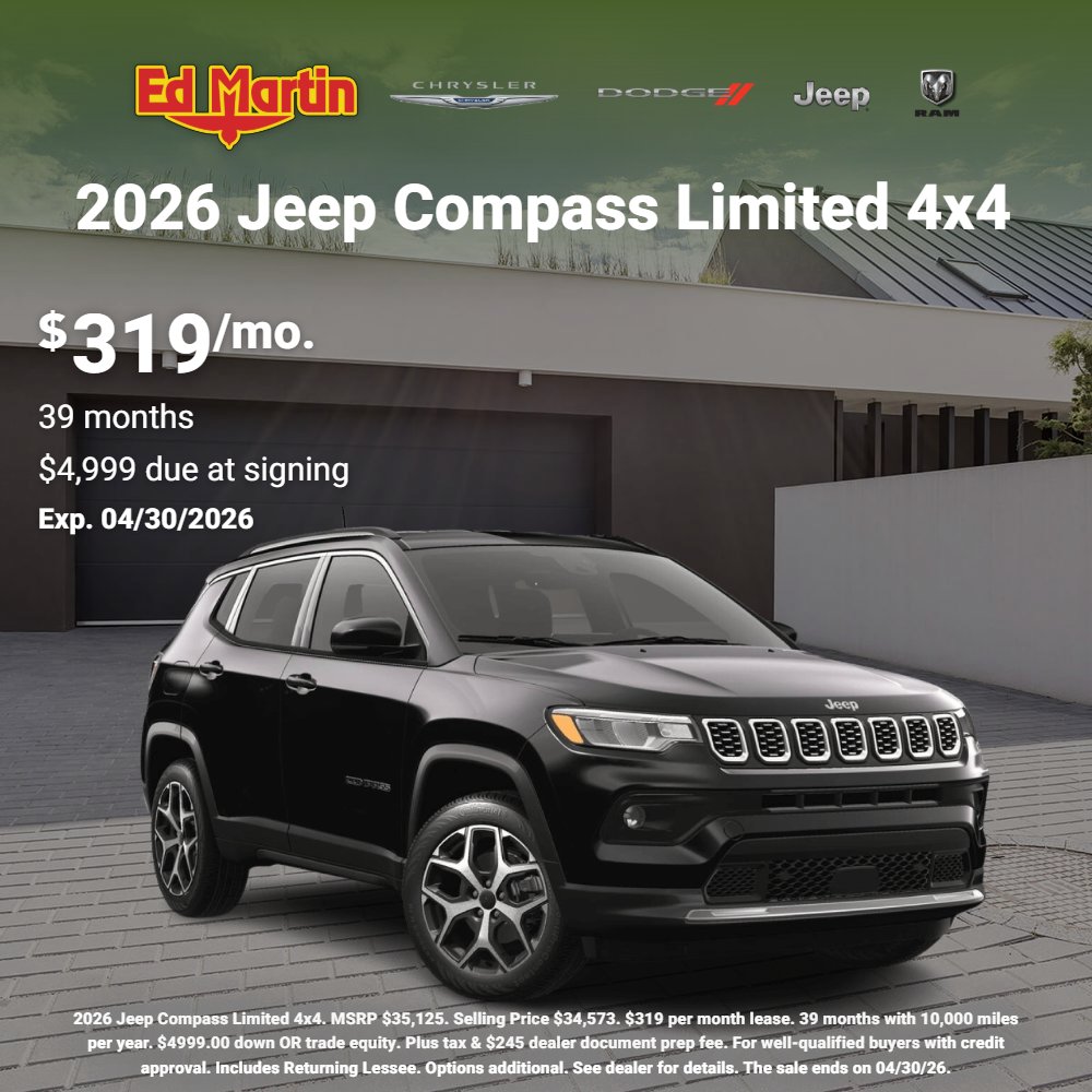 EdMartinCDJR's tweet image. 🚗✨ Drive Home Happy in April at Ed Martin CDJR and save! ✨🚗
👉 Check out ALL our current specials here: edmartincdjr.com/newspecials.ht…
#DriveHomeHappy #JeepLife #RamNation #DodgeNation #ChryslerLife
